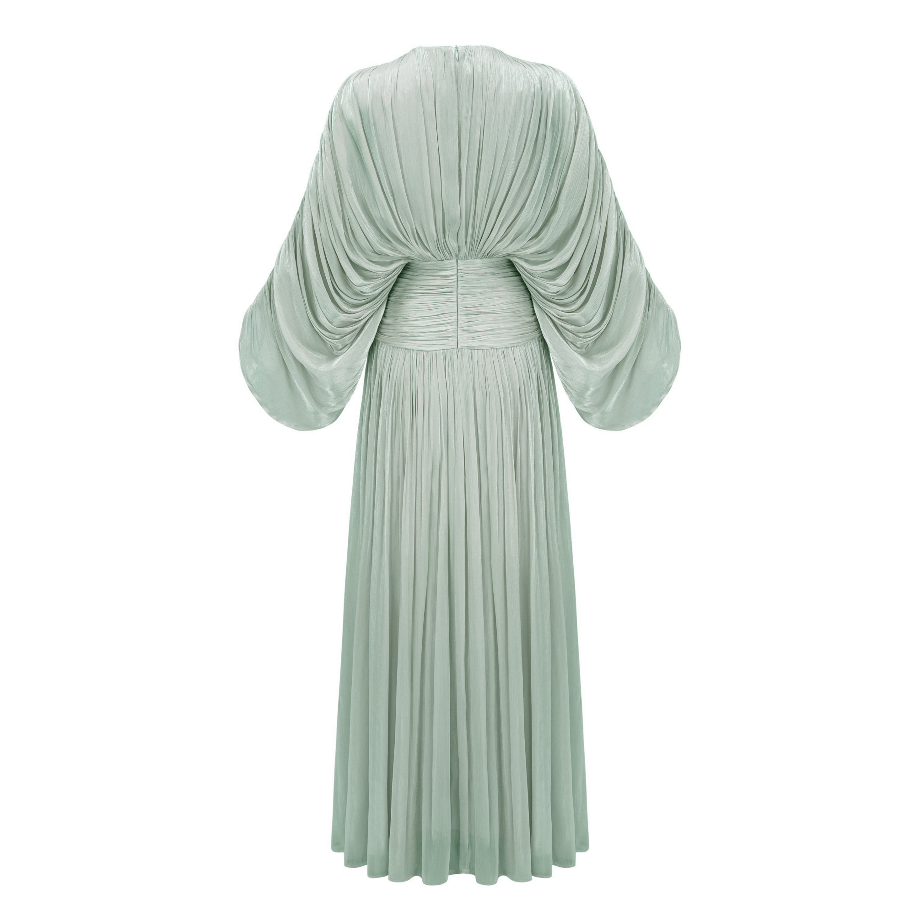 Ophelia Green Pleated Glossy Maxi Dress