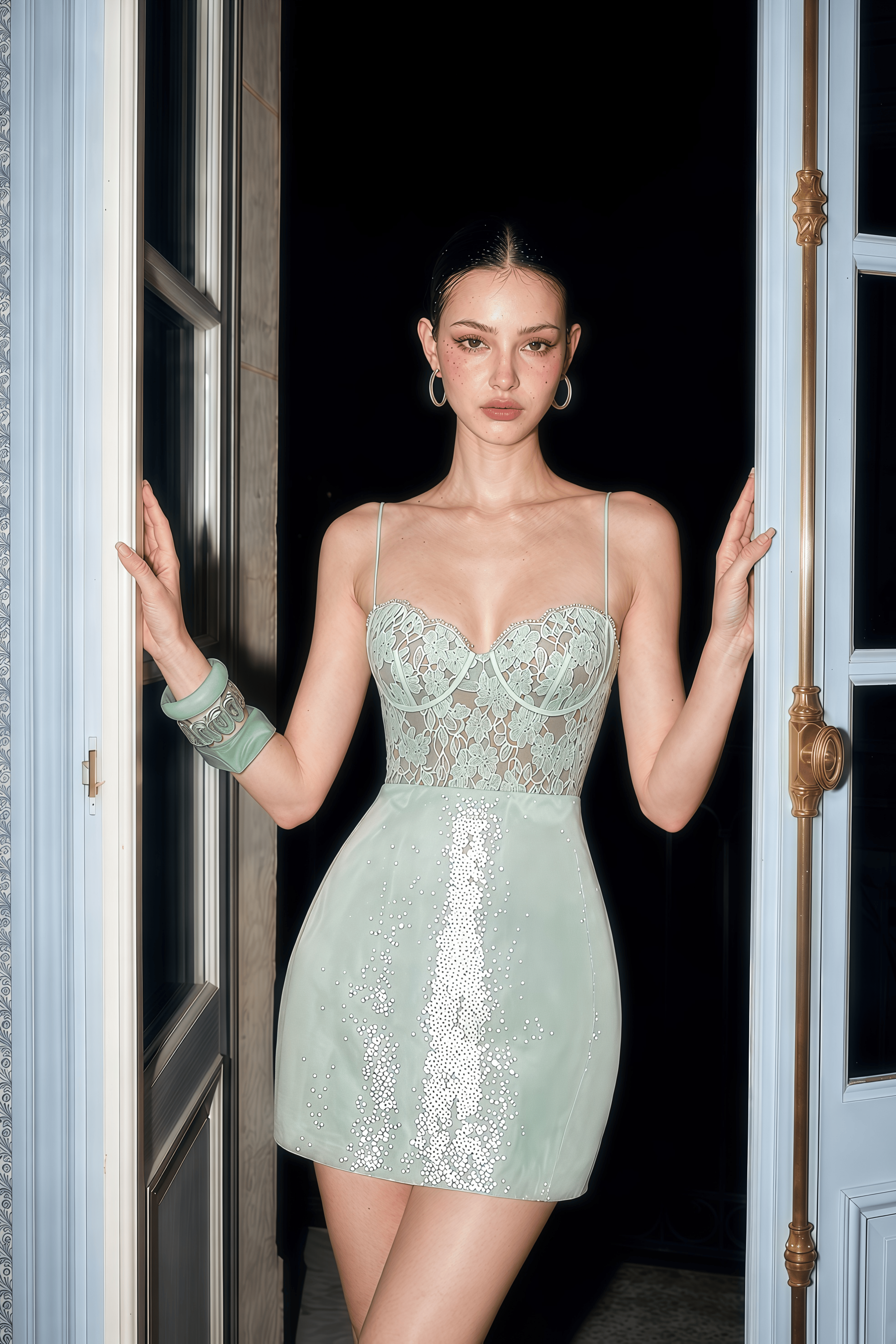 Ophelia Mint Green Lace Bustier Sequin Mini Dress