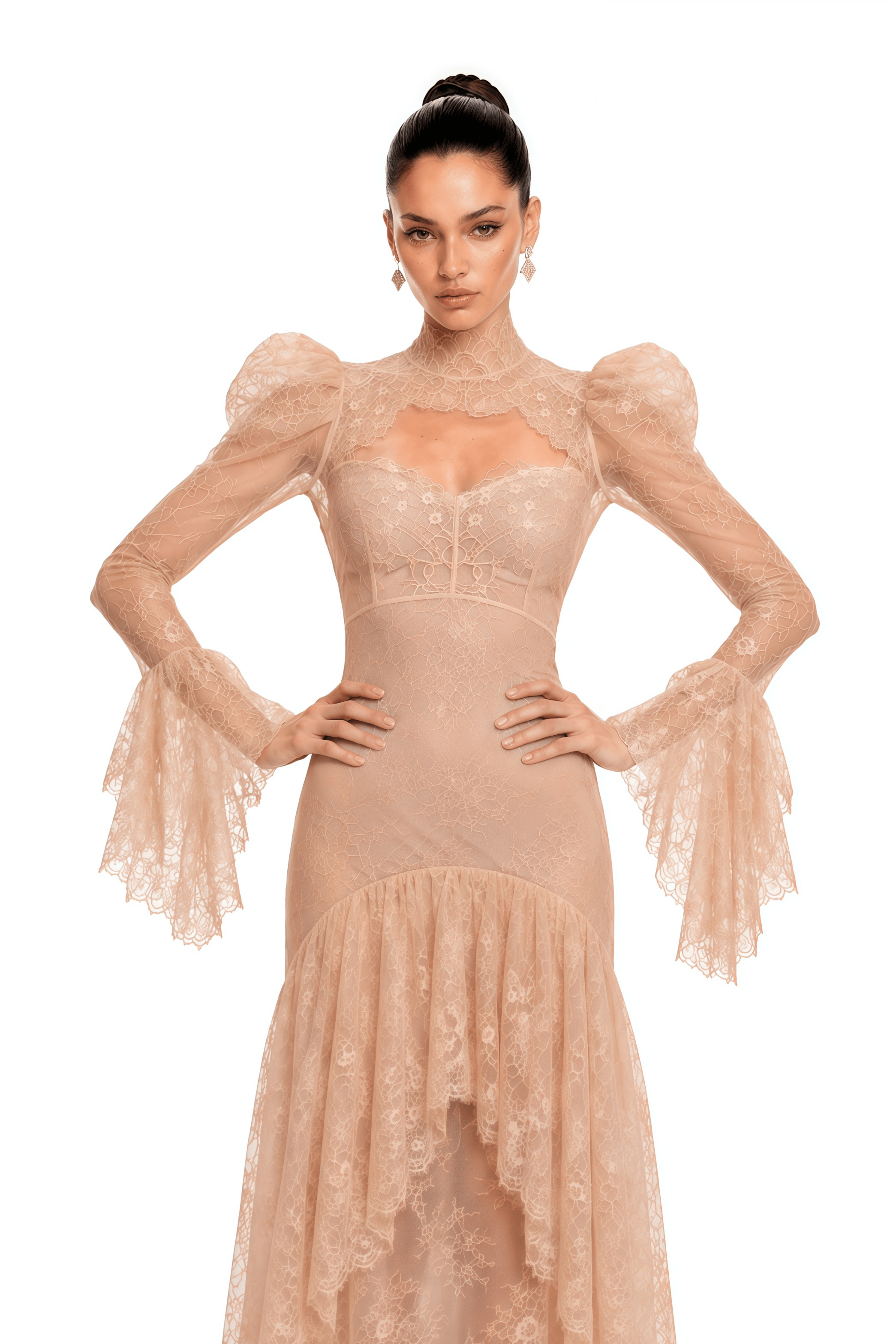 Ophelia Neutral Mock Neck Lace Maxi Dress