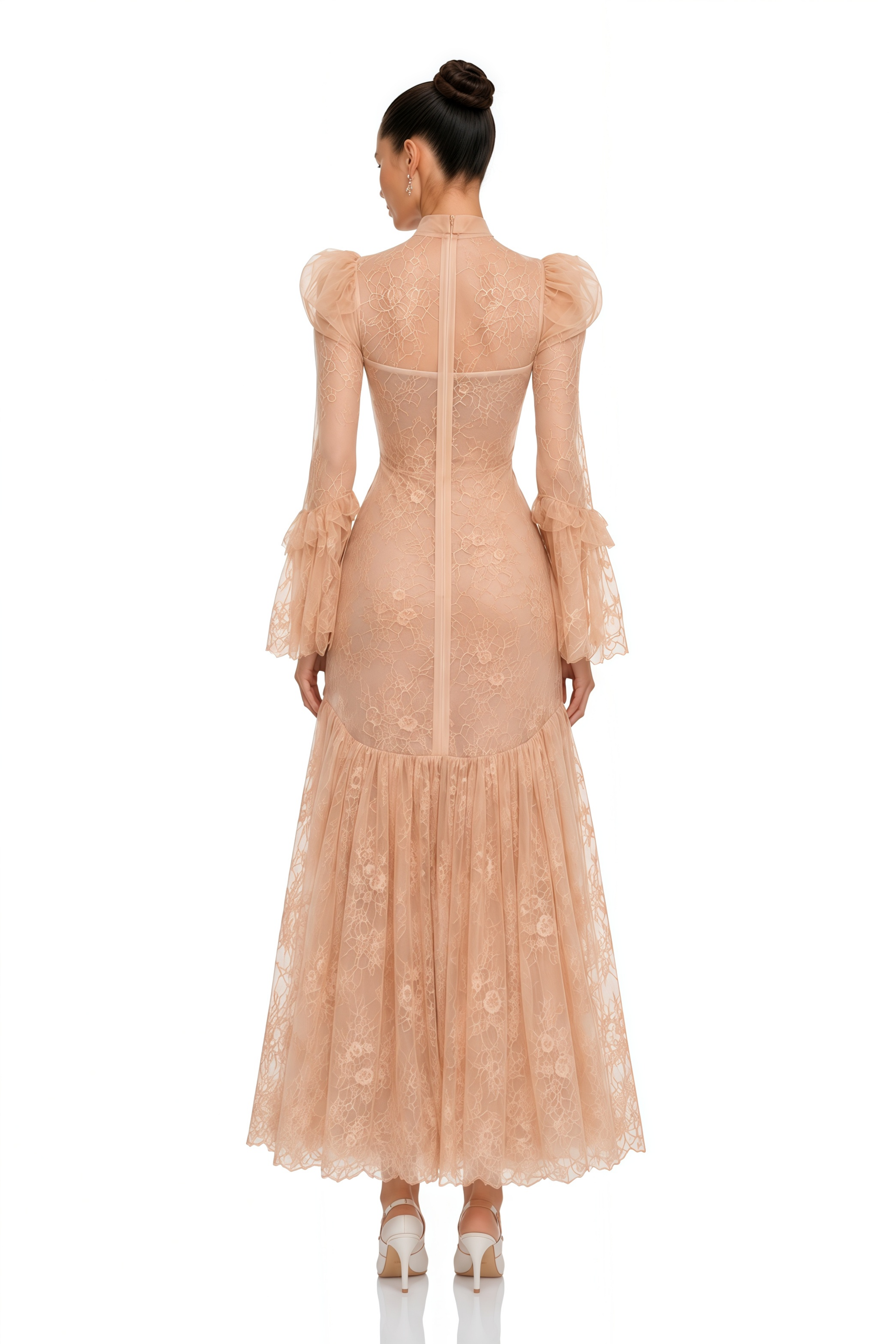 Ophelia Neutral Mock Neck Lace Maxi Dress