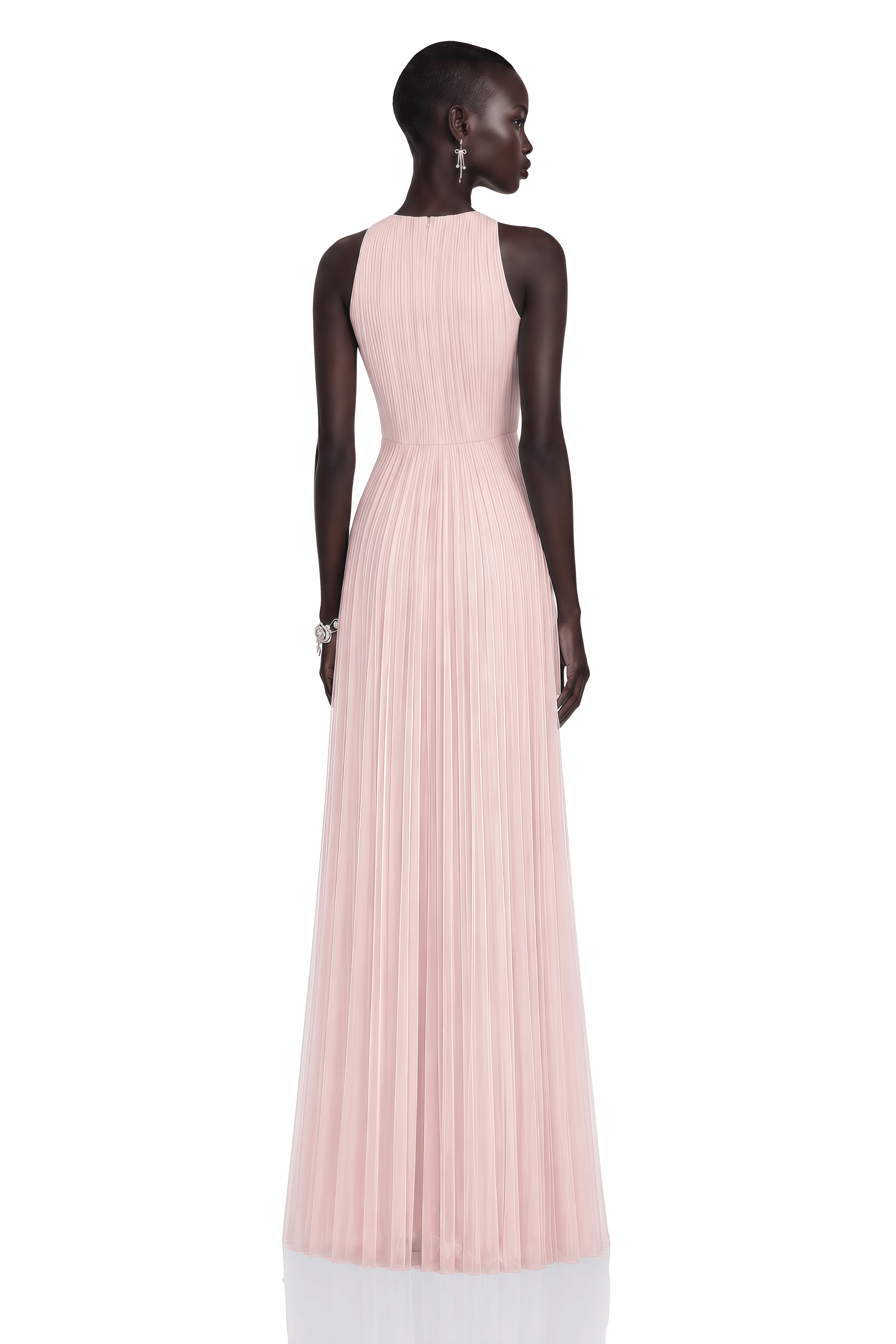 Ophelia Pink Mesh Ruched Maxi Dress with Cape