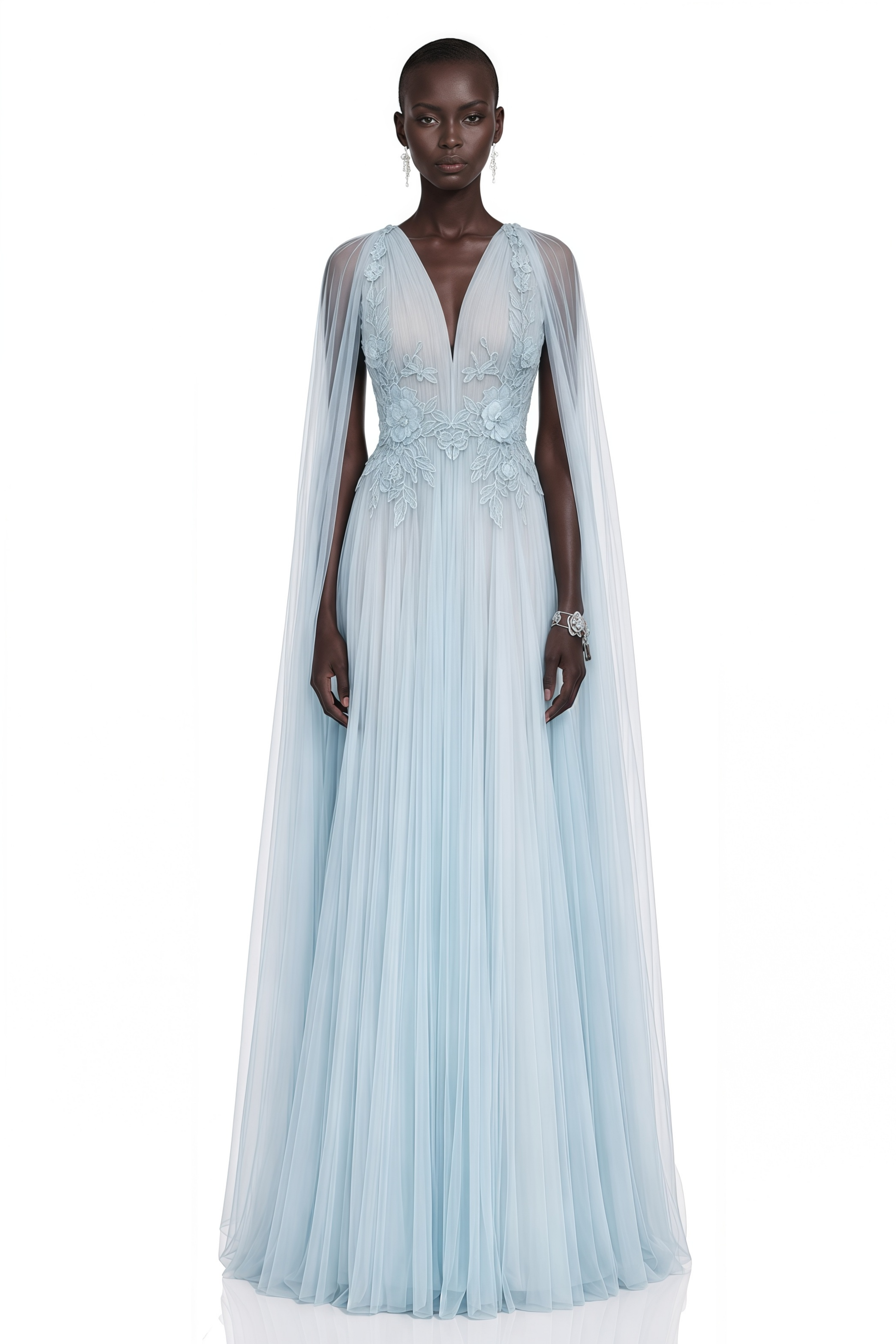 blue mesh maxi dress Ophelia Ice Ruched with Cape 2005 Barbie Happy Birthday early access Featuring a high neck Style:Dress (Neck Entry)
