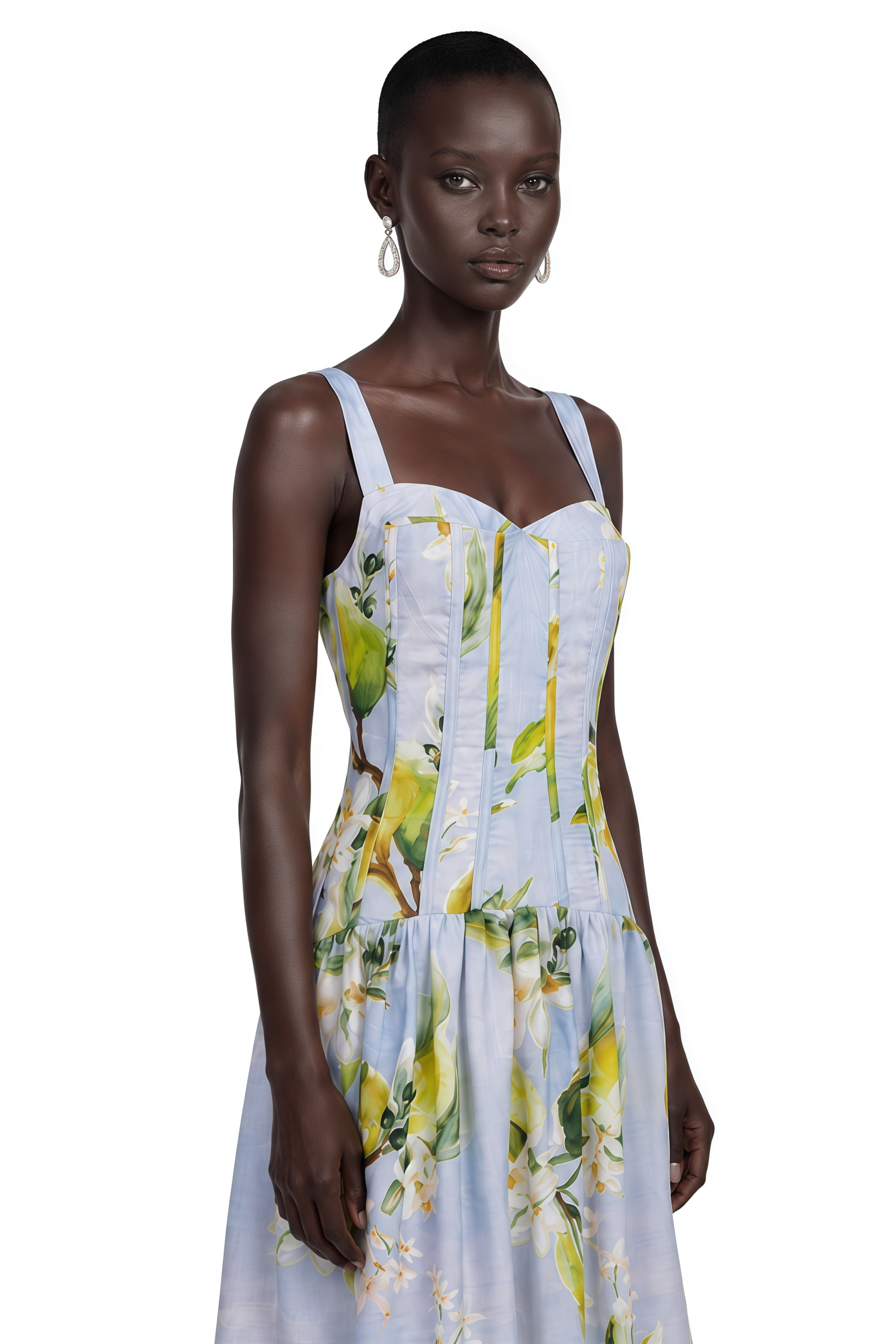 Esmée Blue Cottagecore Shirred Floral Midi Dress