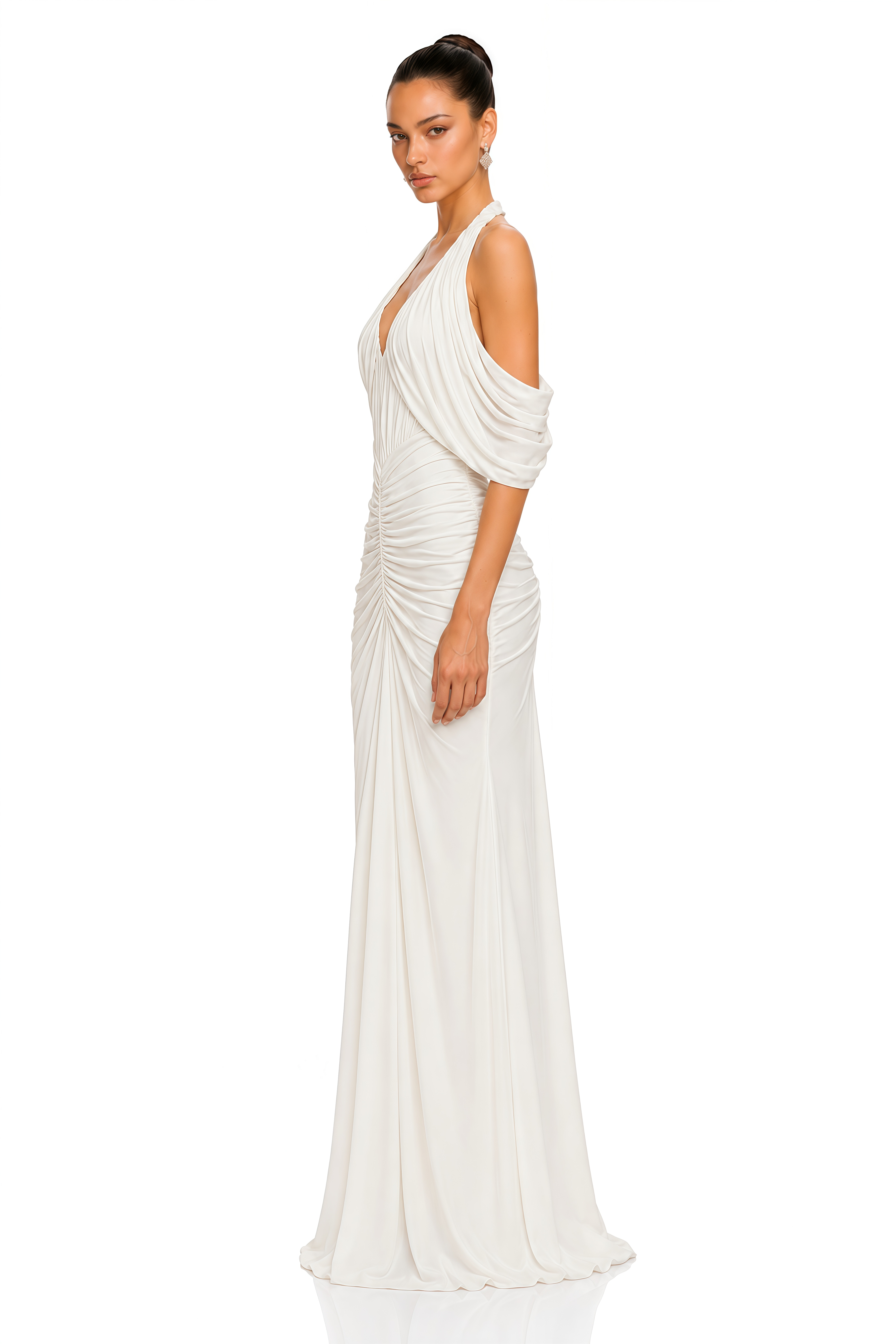 Ottavia White Halterneck Ruched Maxi Dress