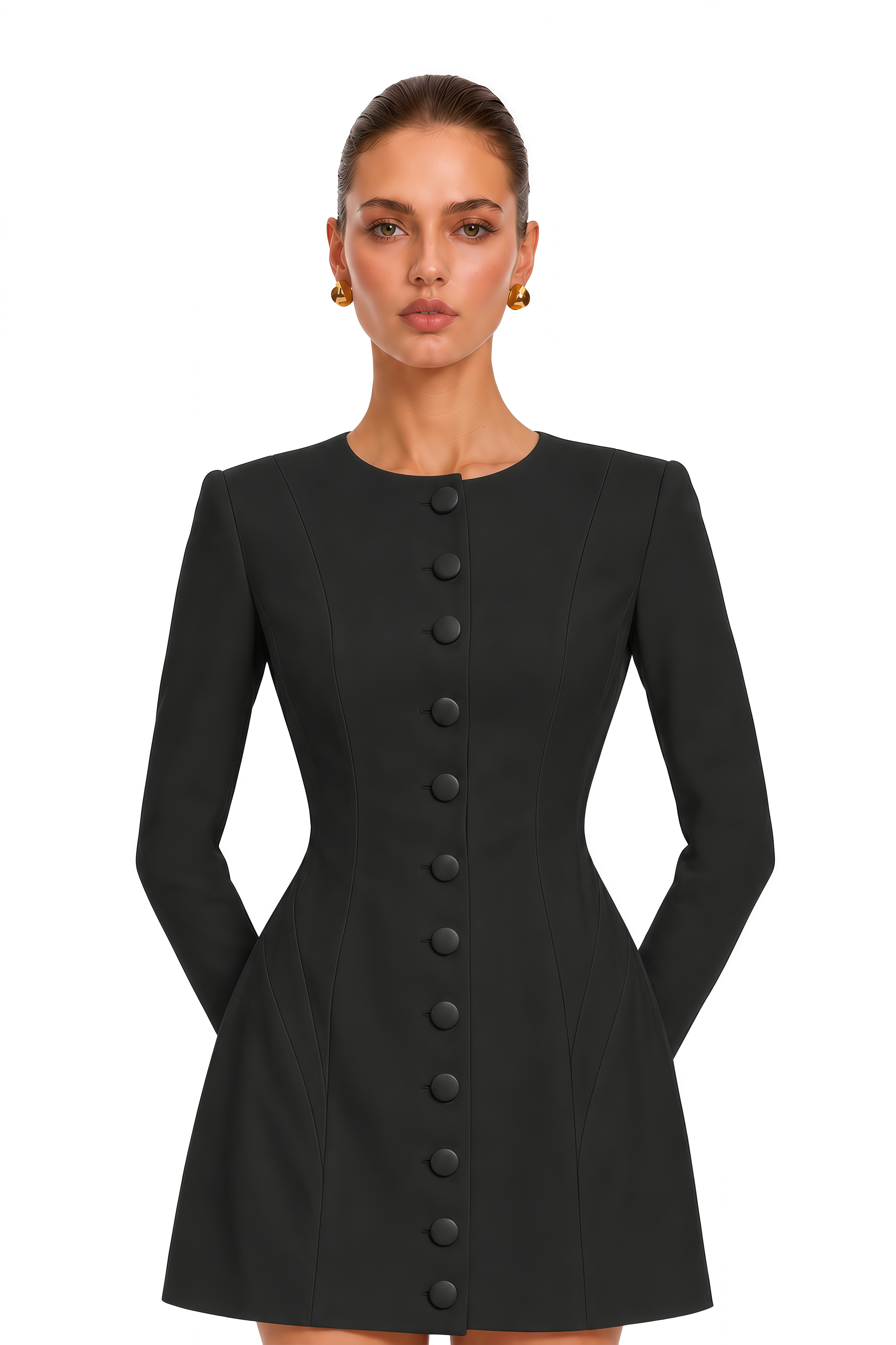 Ottilie Black Buttoned Tailored Mini Dress