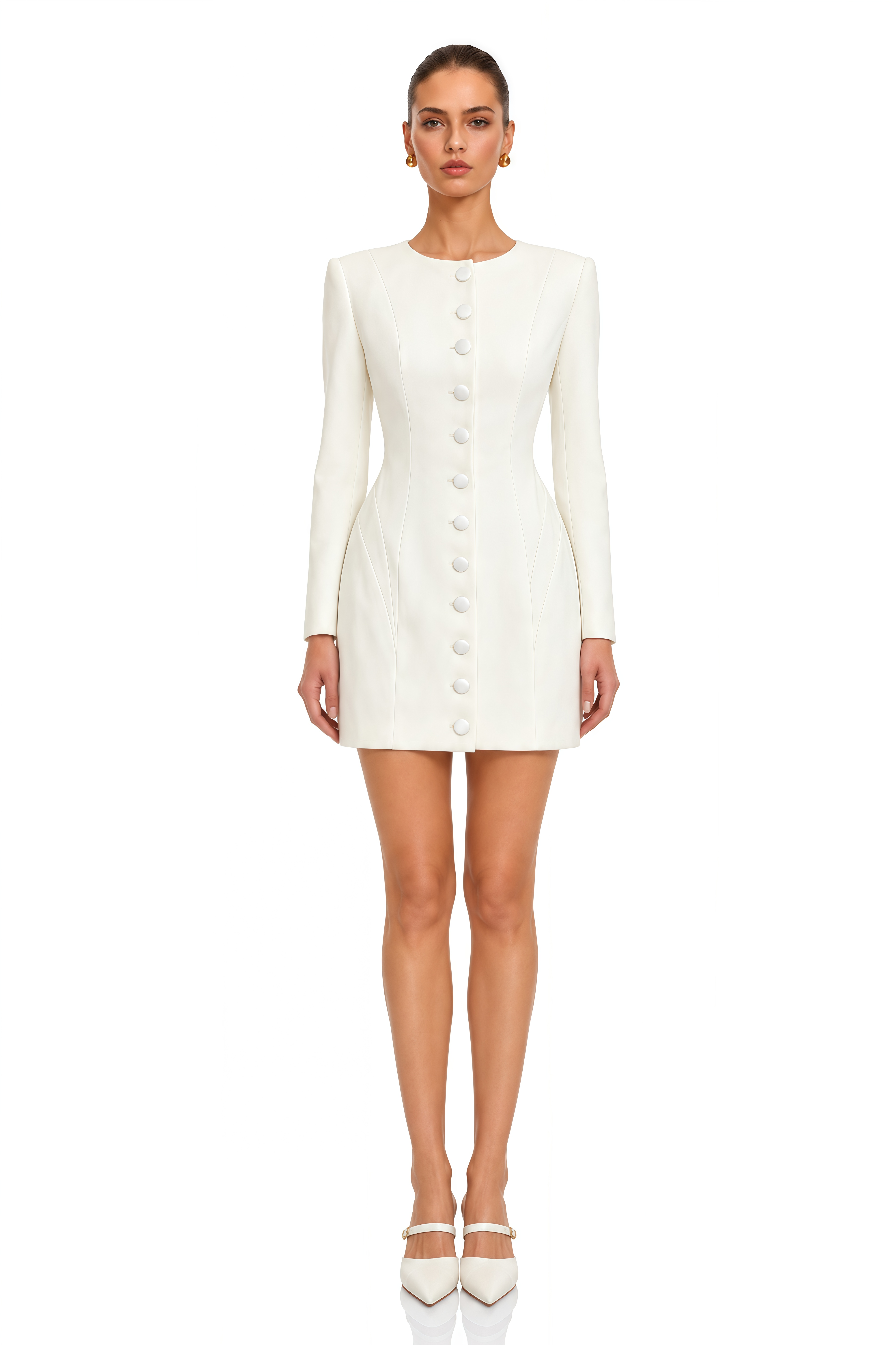 Ottilie White Buttoned Tailored Mini Dress