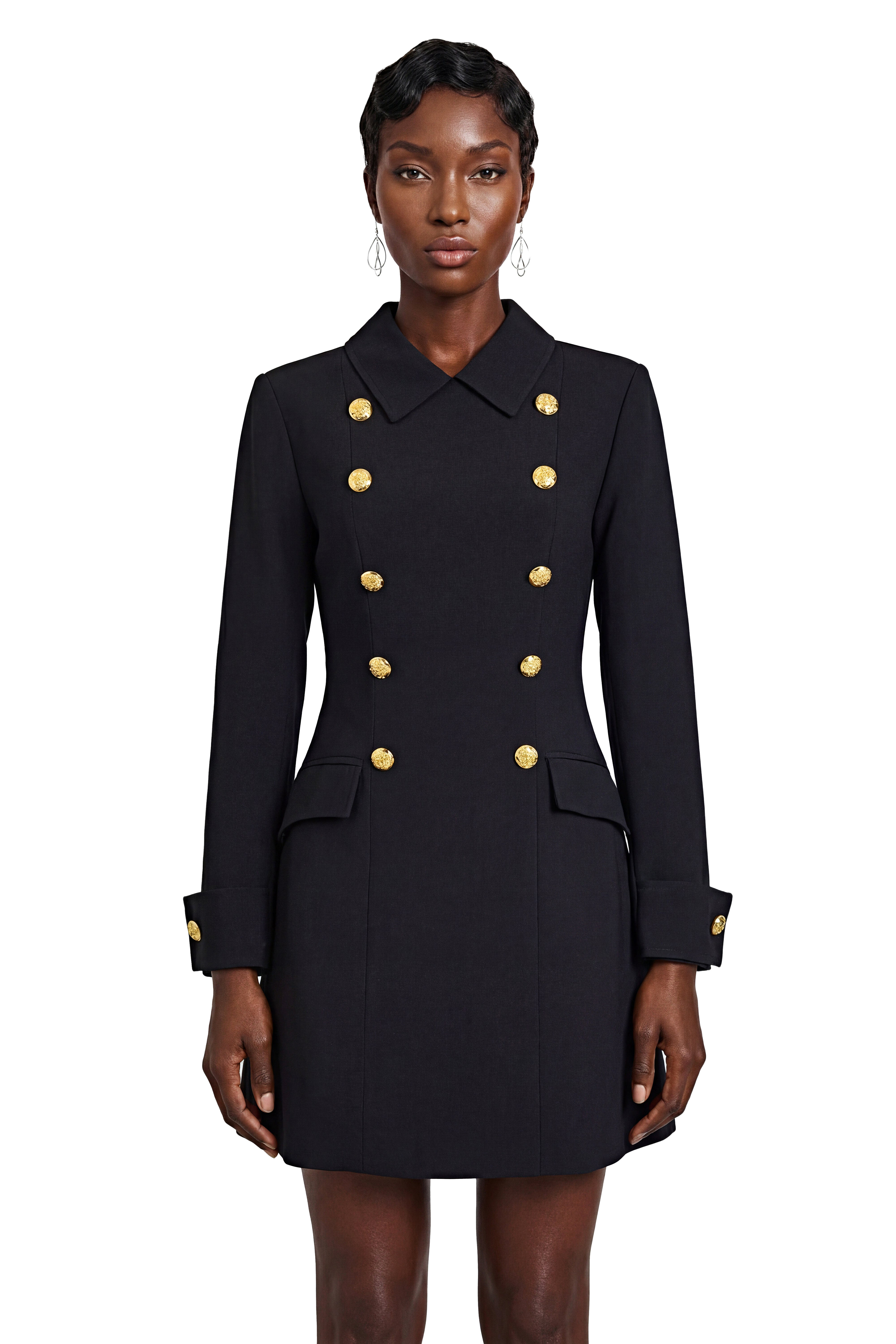 Ottilie Black Mini Dress with Metal Buckles