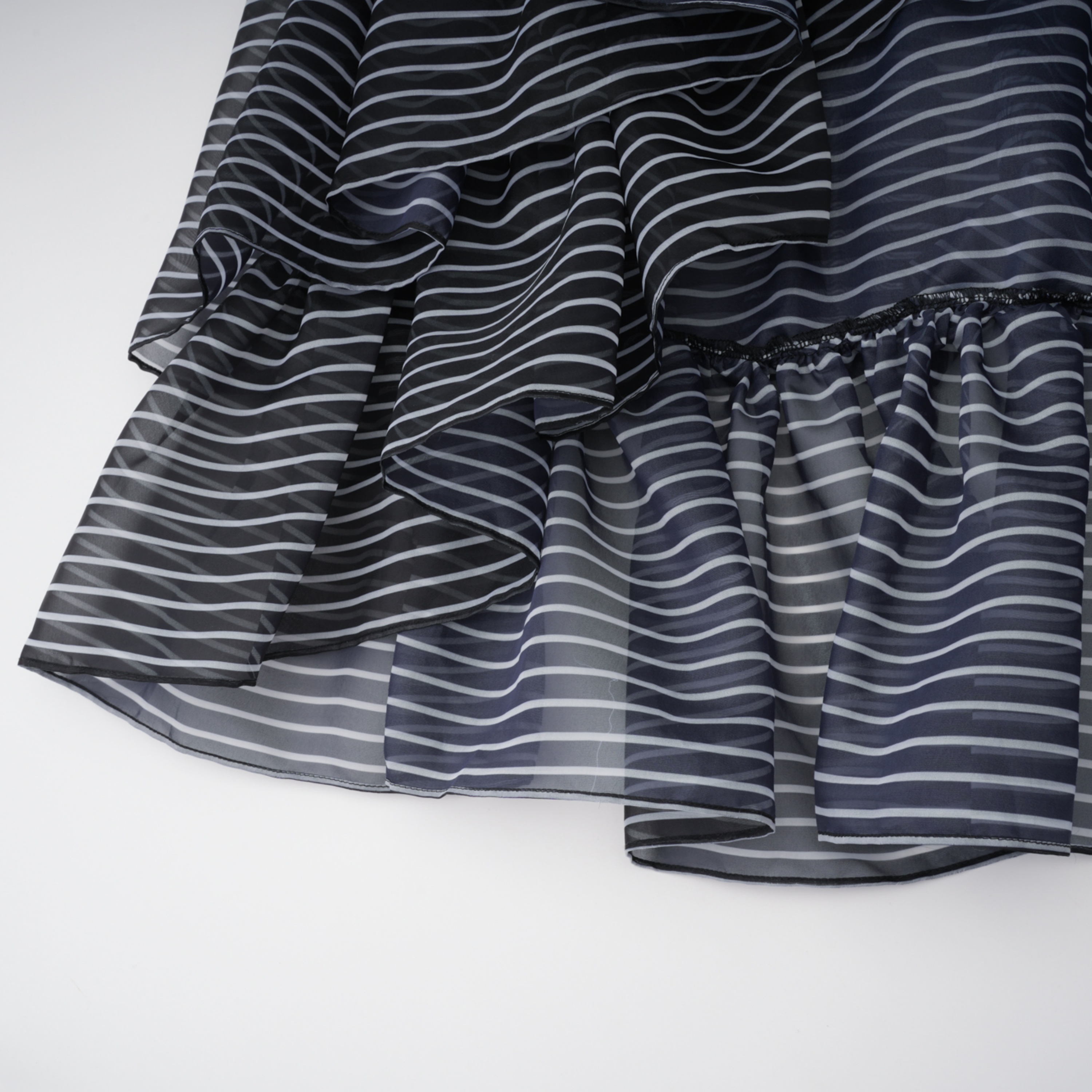Ozzie Black Horizontal Stripe Blouse & Skirt Set