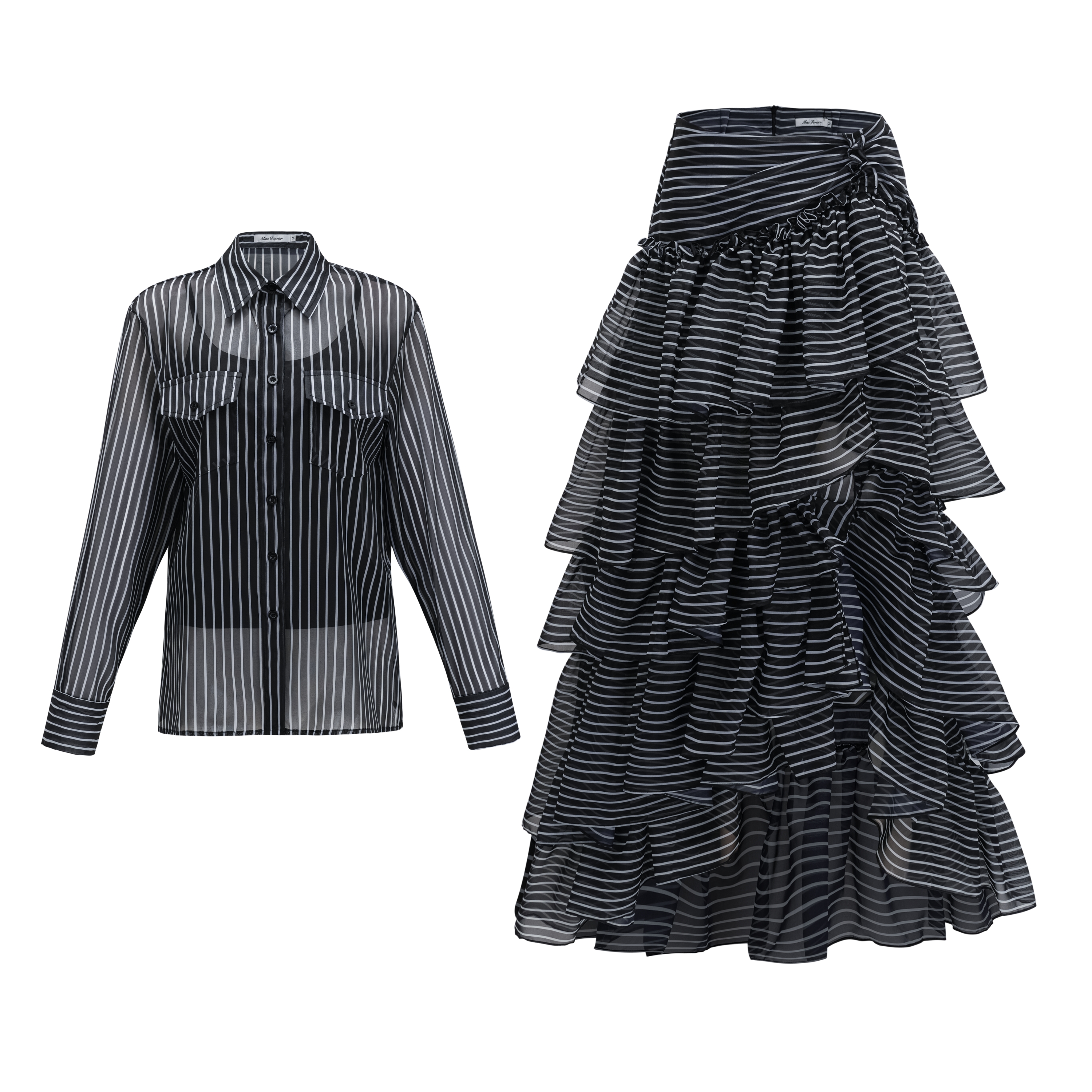 Ozzie Black Horizontal Stripe Blouse & Skirt Set
