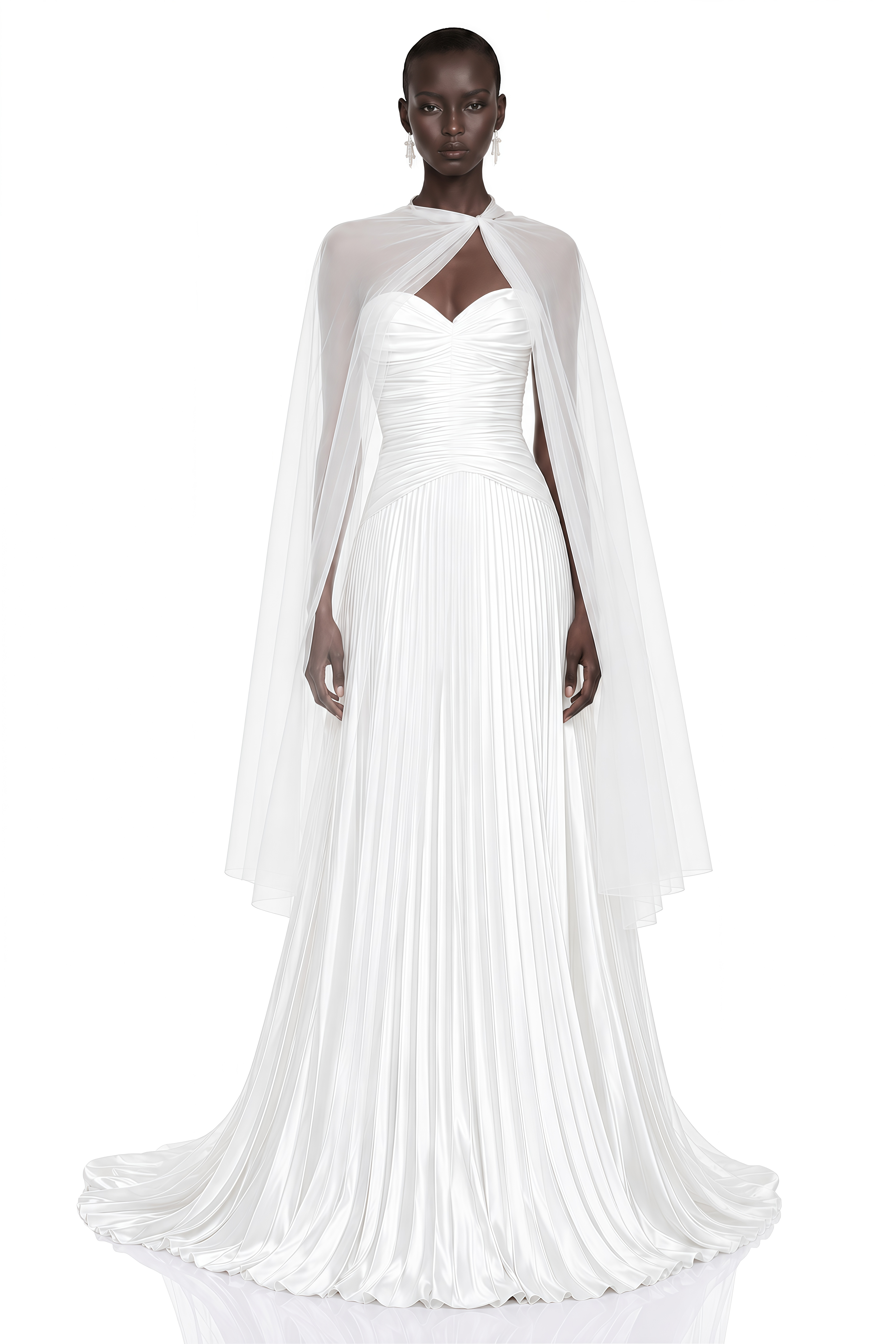 Palesa White Pleated Glossy Maxi Dress & Cape Set