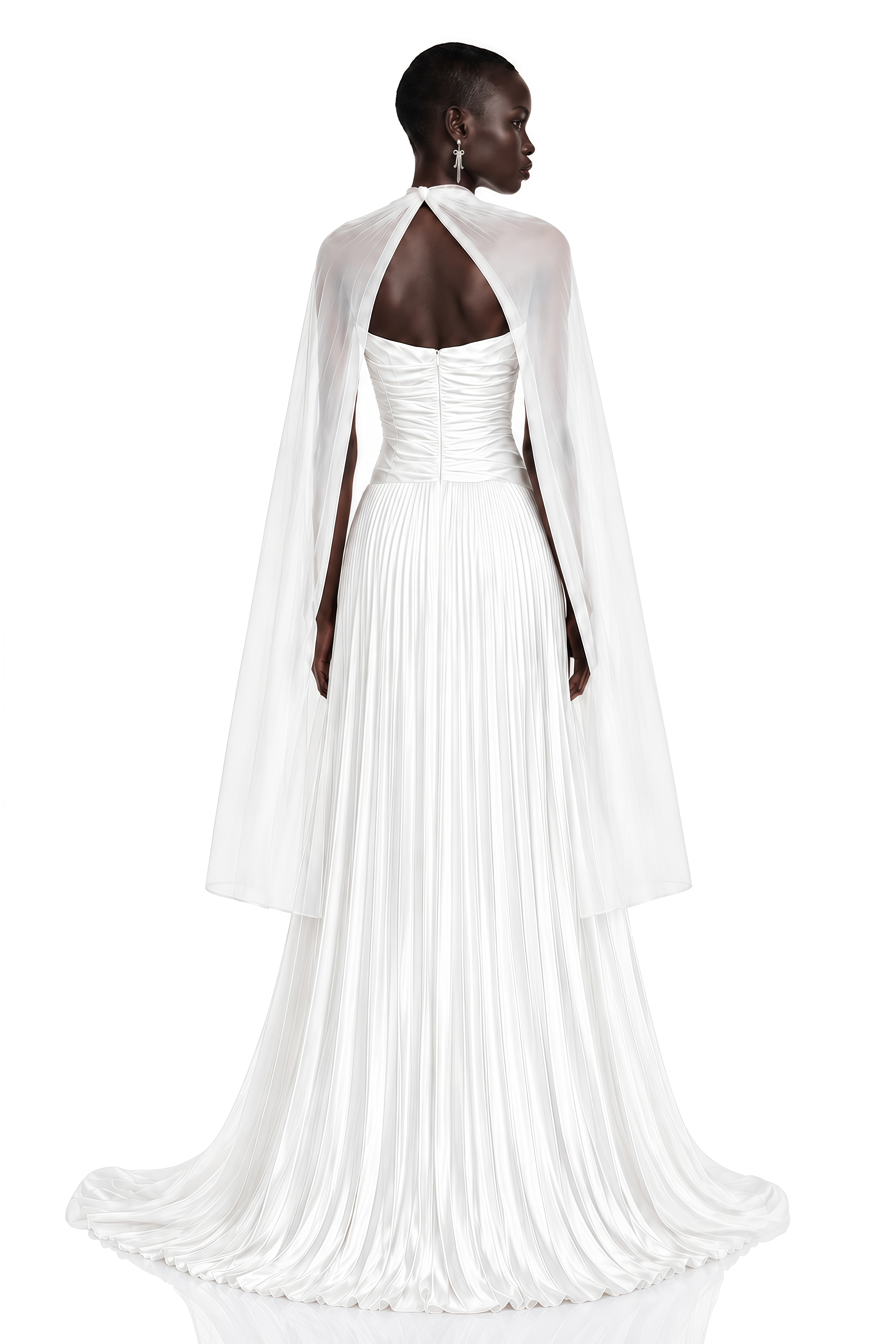 Palesa White Pleated Glossy Maxi Dress & Cape Set