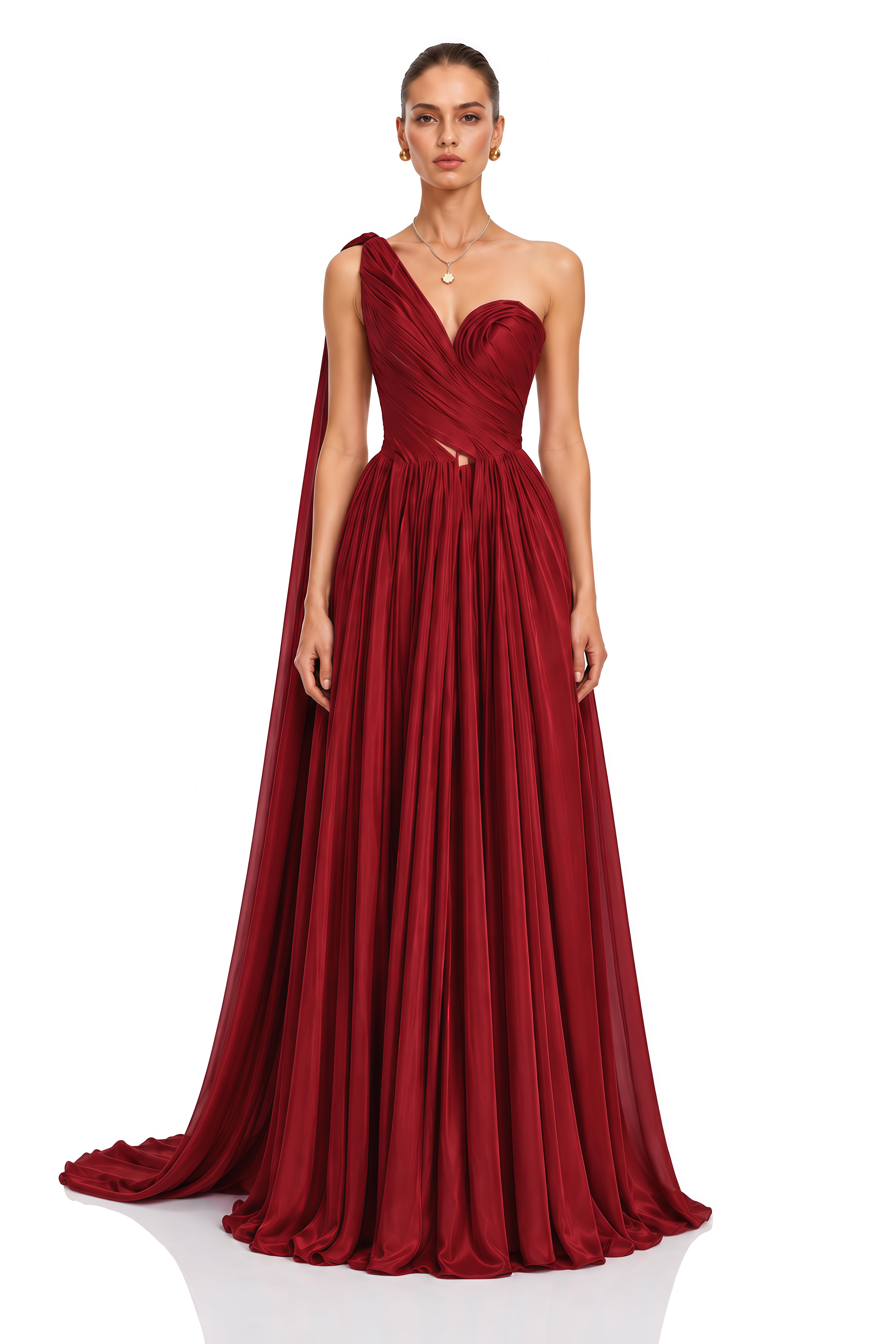 Palmyre Burgundy Draped One Shoulder Maxi Dress