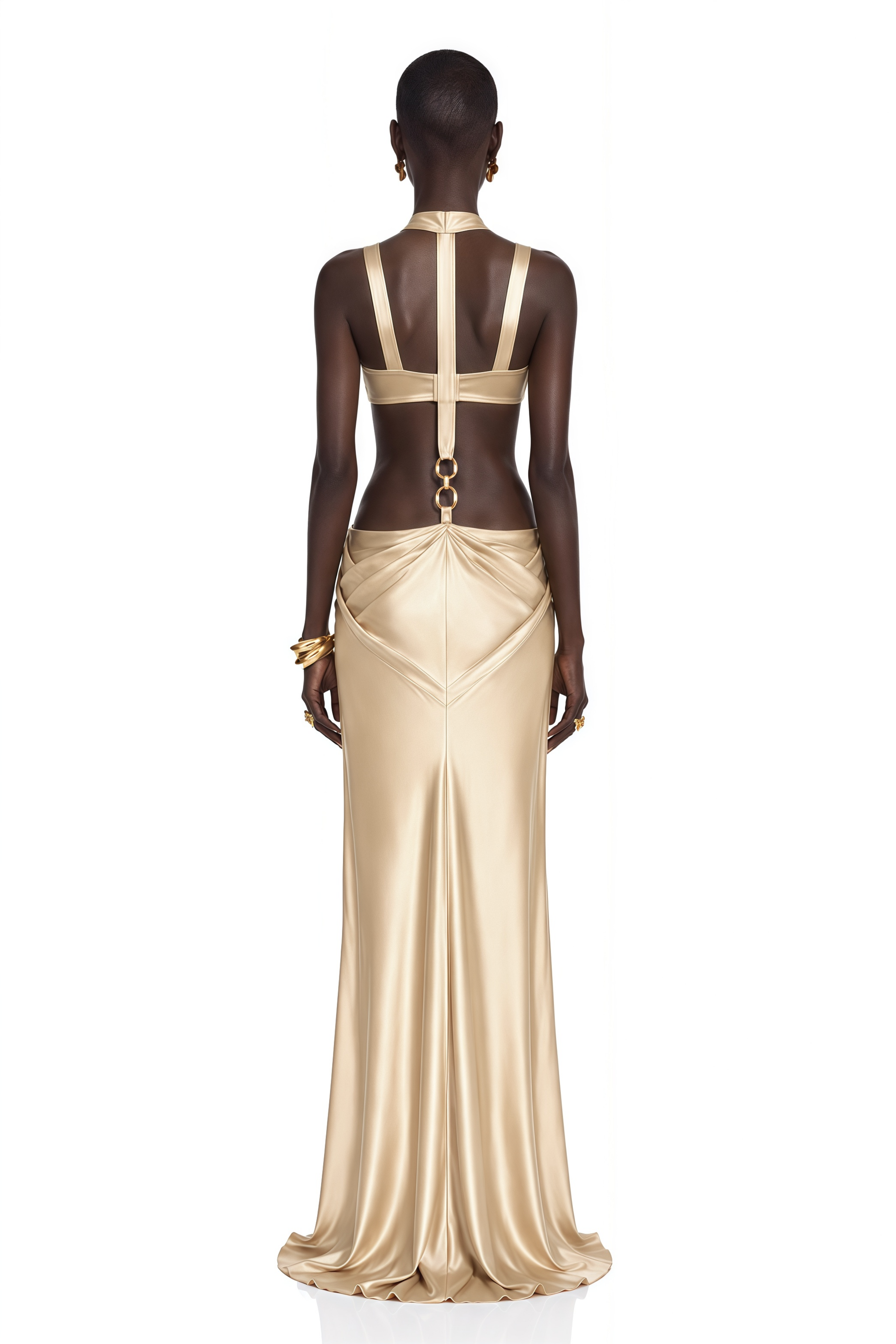 Paloma Champagne Cut-Out Halterneck Satin Maxi Dress