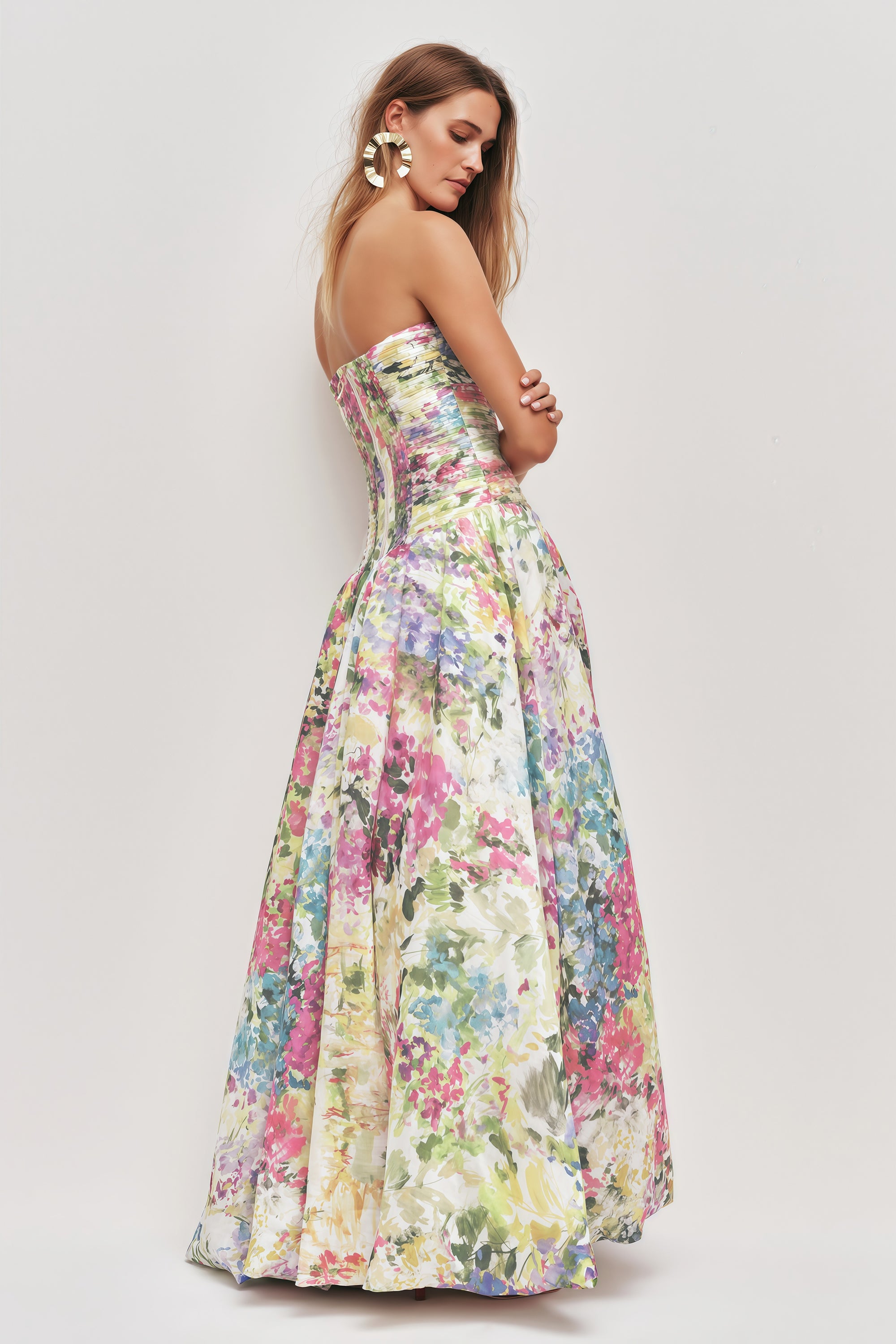 Floral Print Pleated Maxi Dress