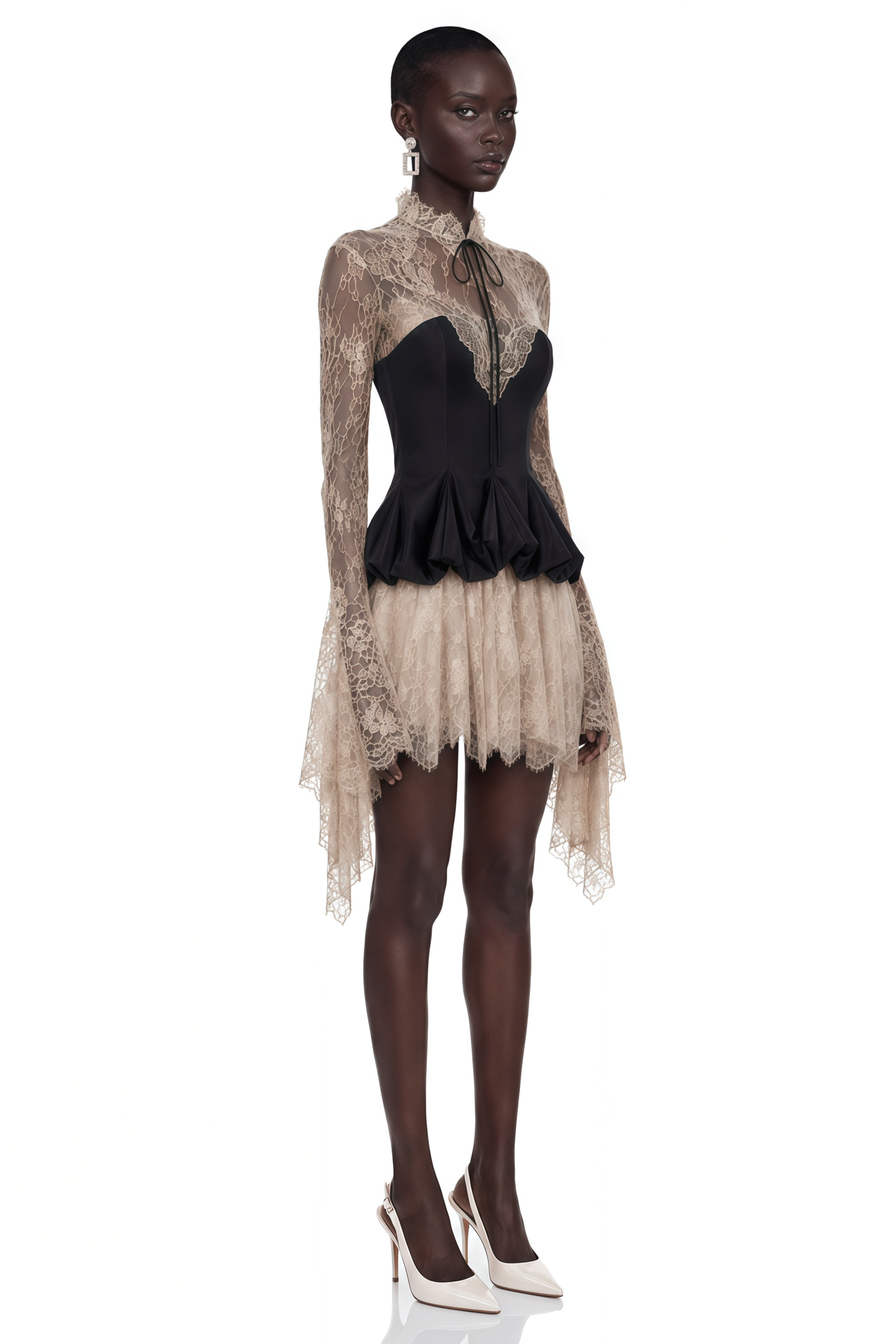 Paulina Black Corset Top & Neutral Mini Skirt Set