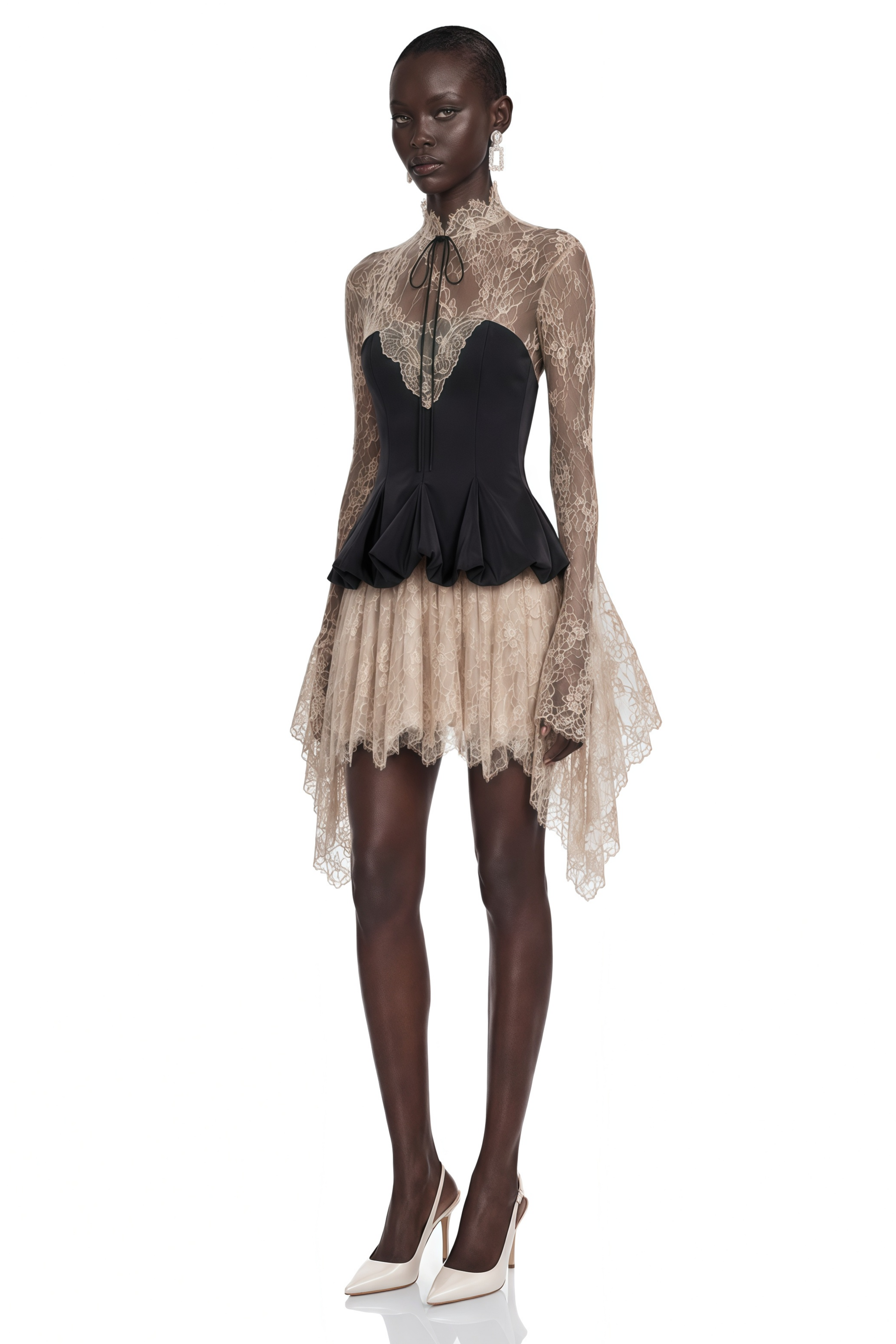 Paulina Black Corset Top & Neutral Mini Skirt Set