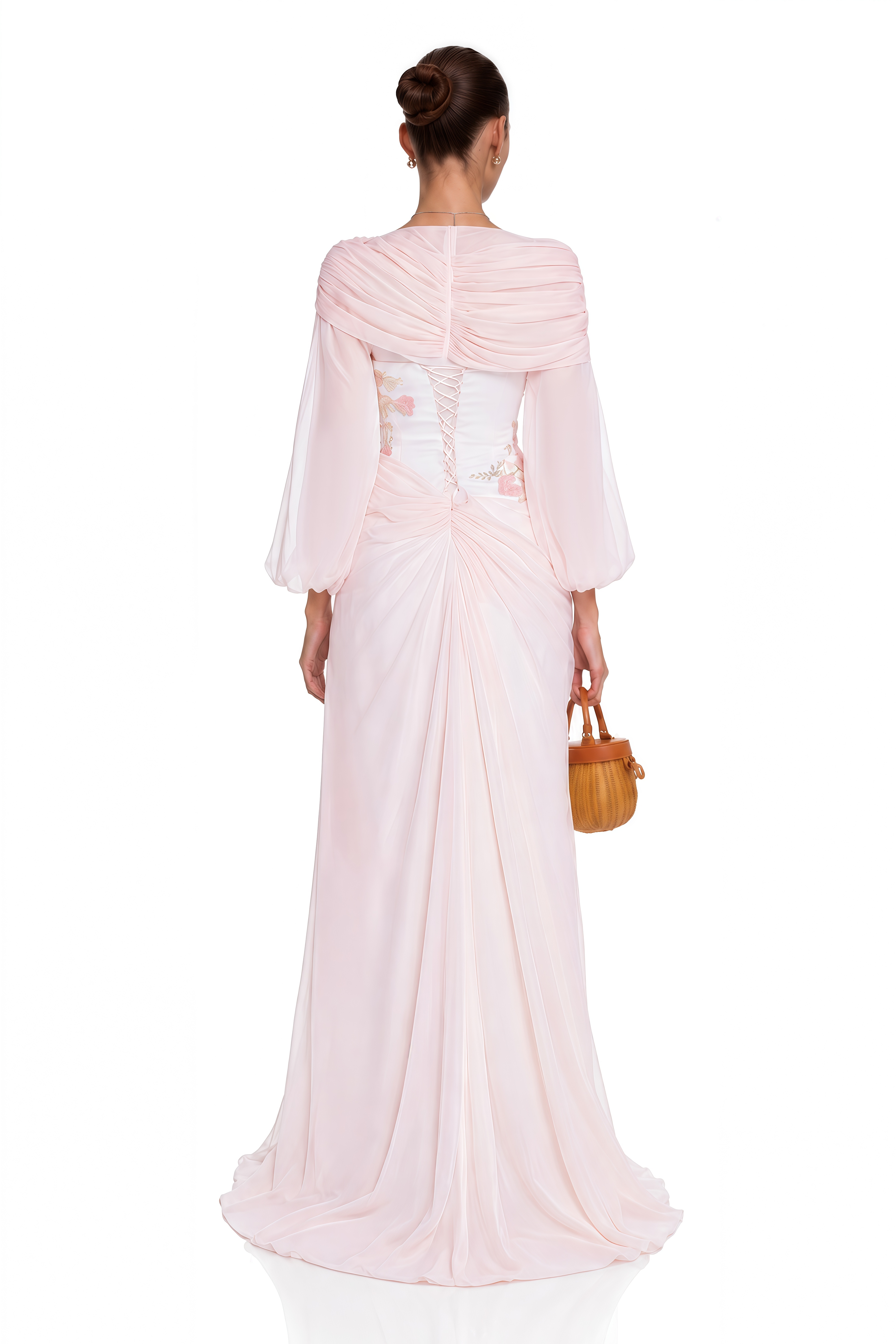 Payton Pink Embroidered Draped Cape Maxi Dress