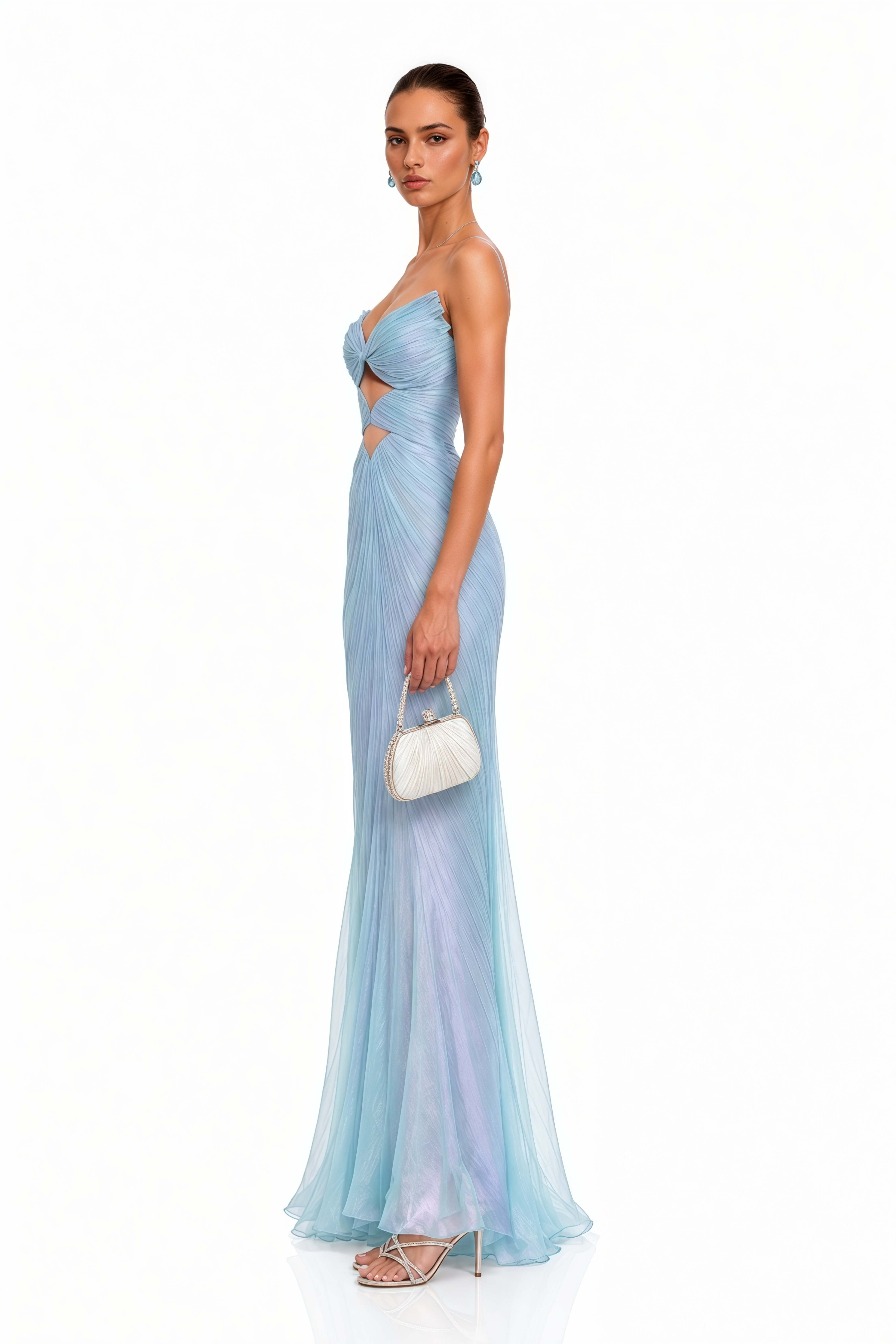 Peggie Blue Pleated Cut-Out Maxi Dress with Slit
