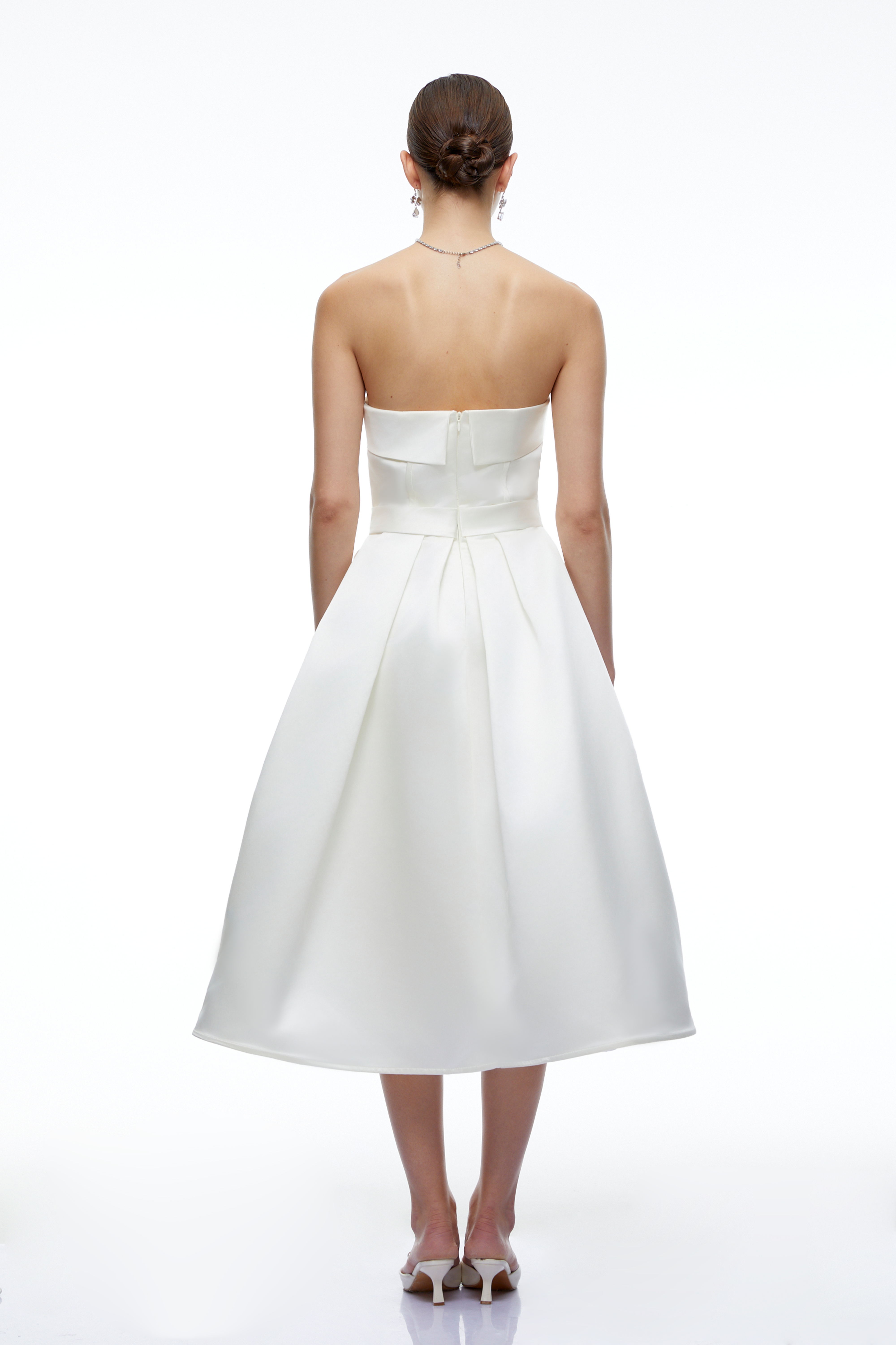 Perdita White Strapless Structured Satin Midi Dress