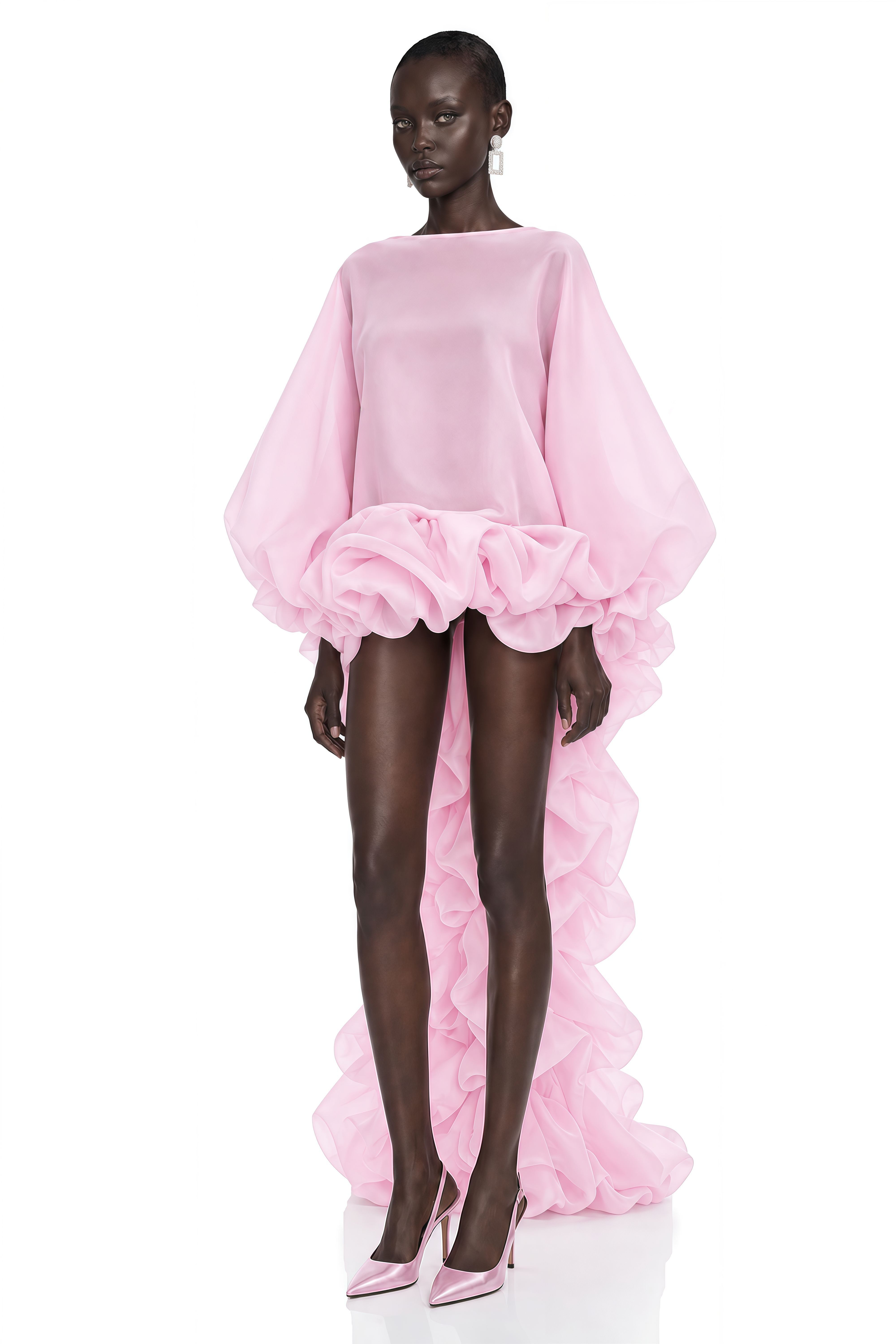 Phaedra Pink Tiered Ruffled Blouse & Midi Skirt Set