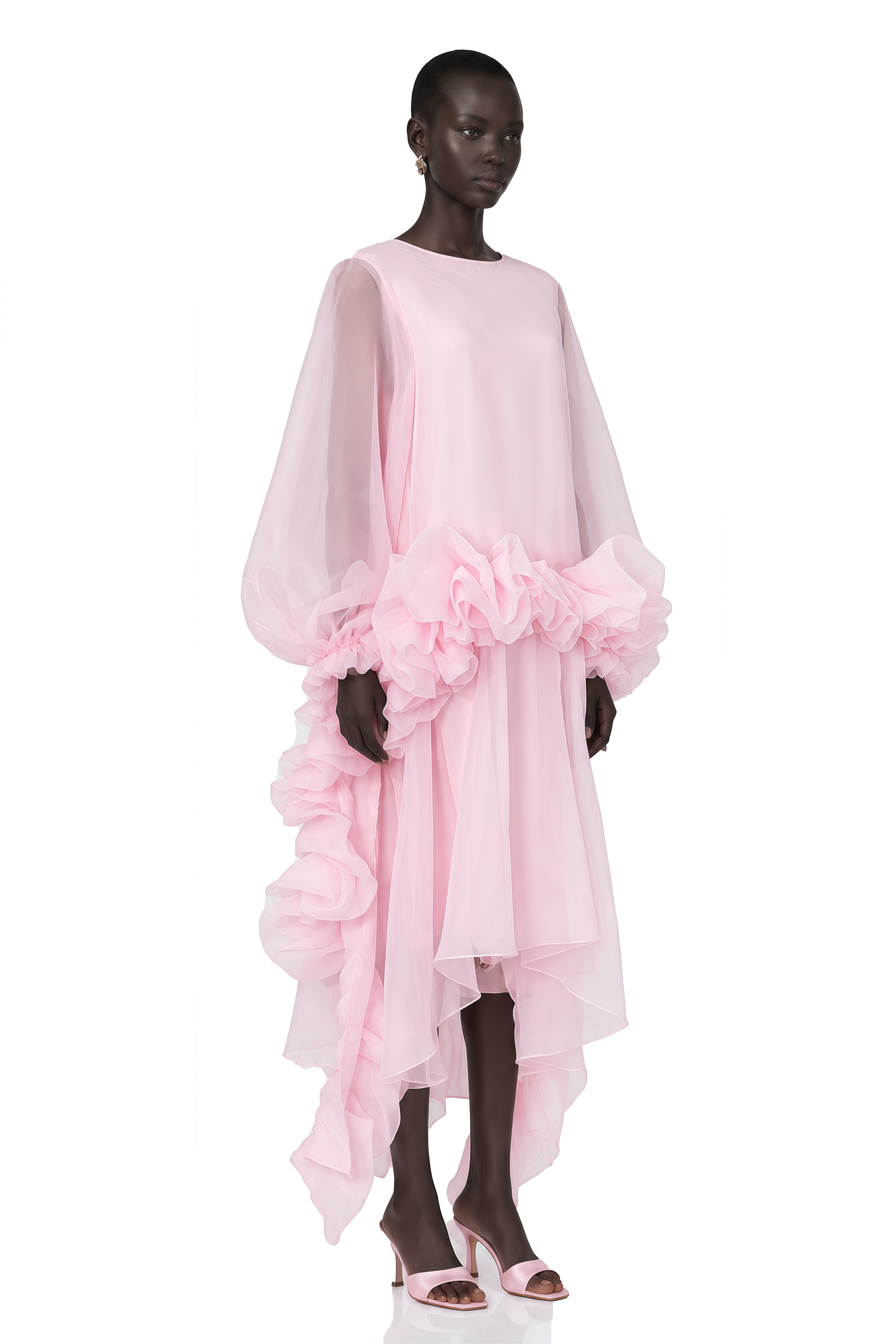 Phaedra Pink Tiered Ruffled Blouse & Midi Skirt Set