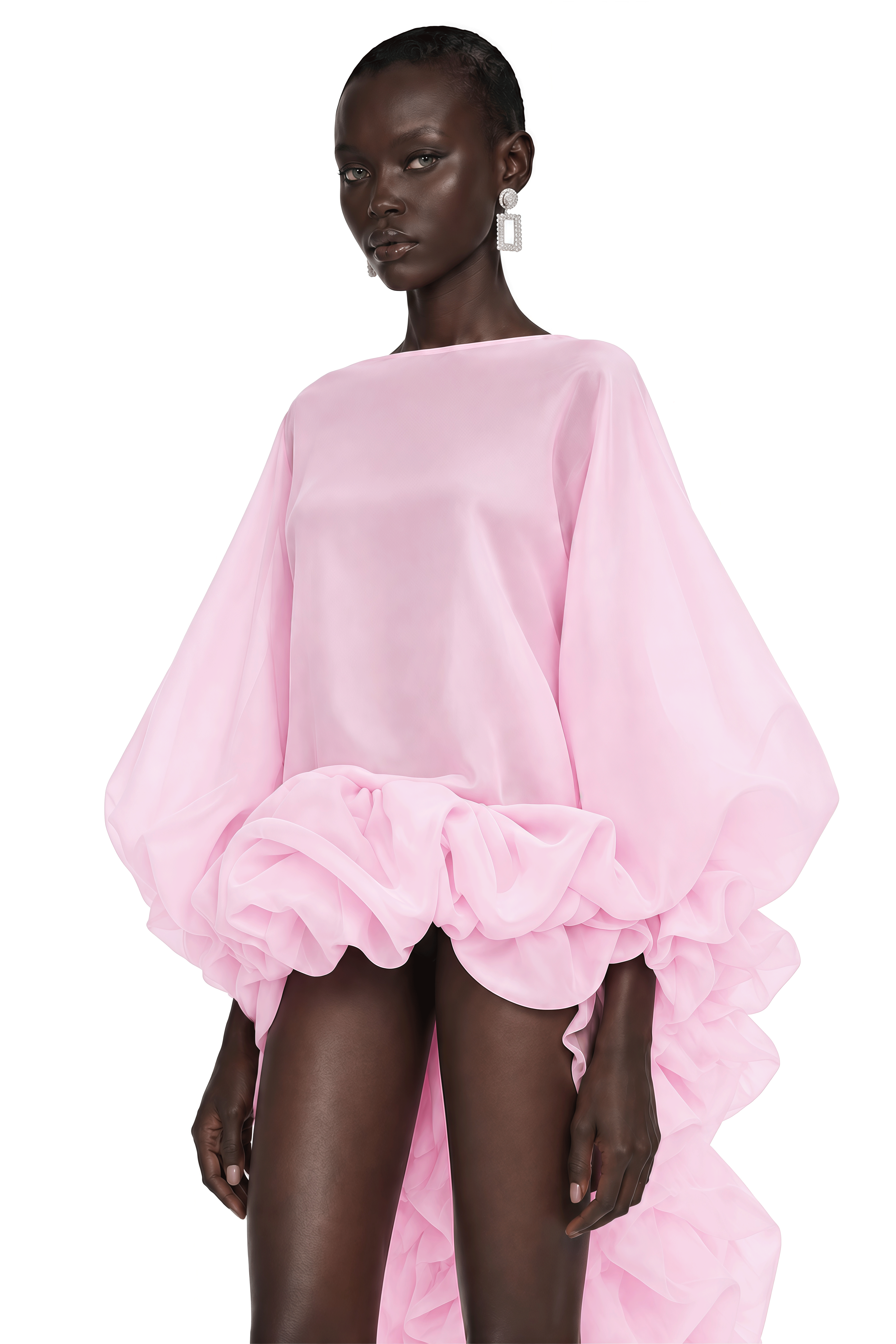 Phaedra Pink Tiered Ruffled Blouse & Midi Skirt Set