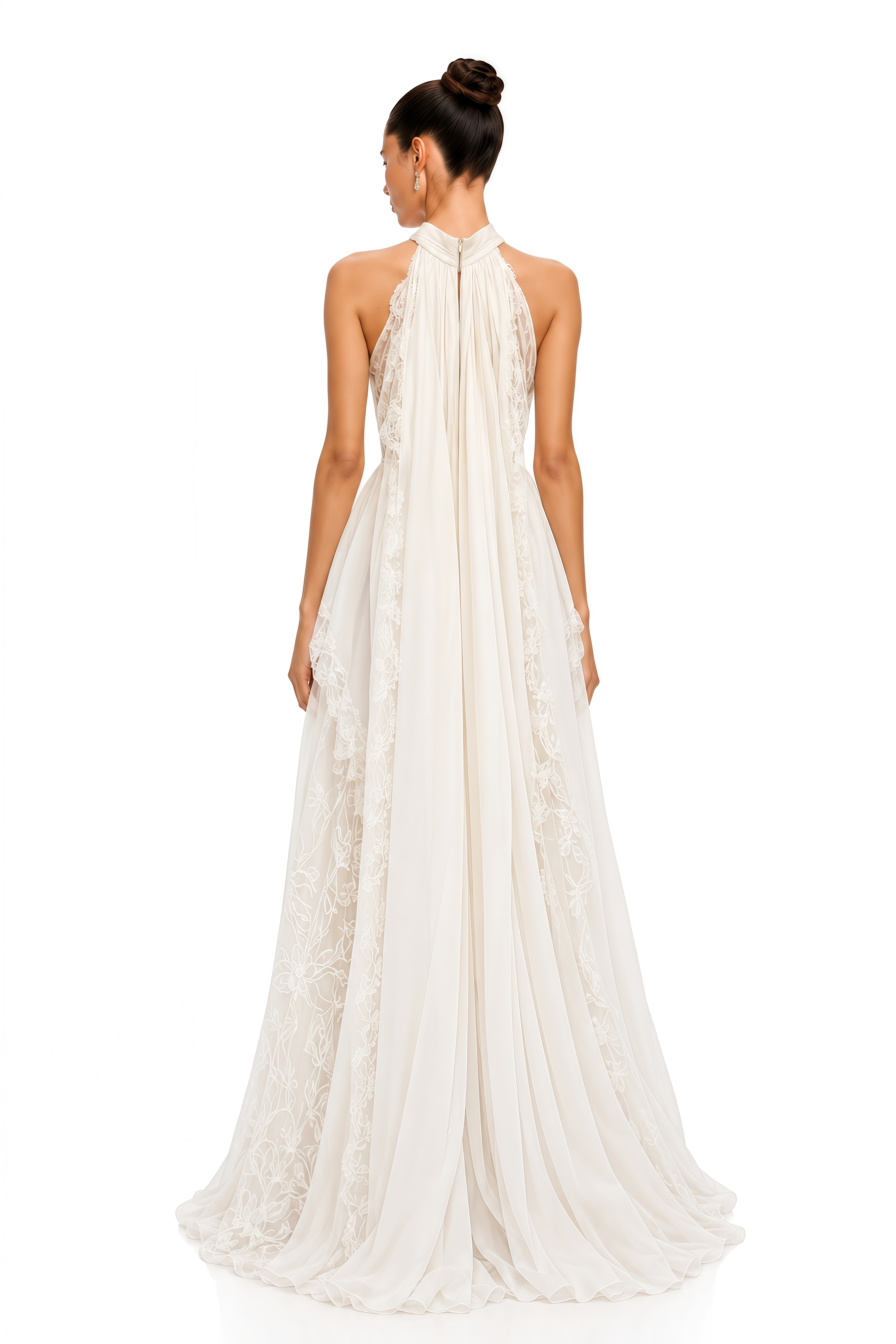 Phoebe White Pleated Lace Maxi Dress
