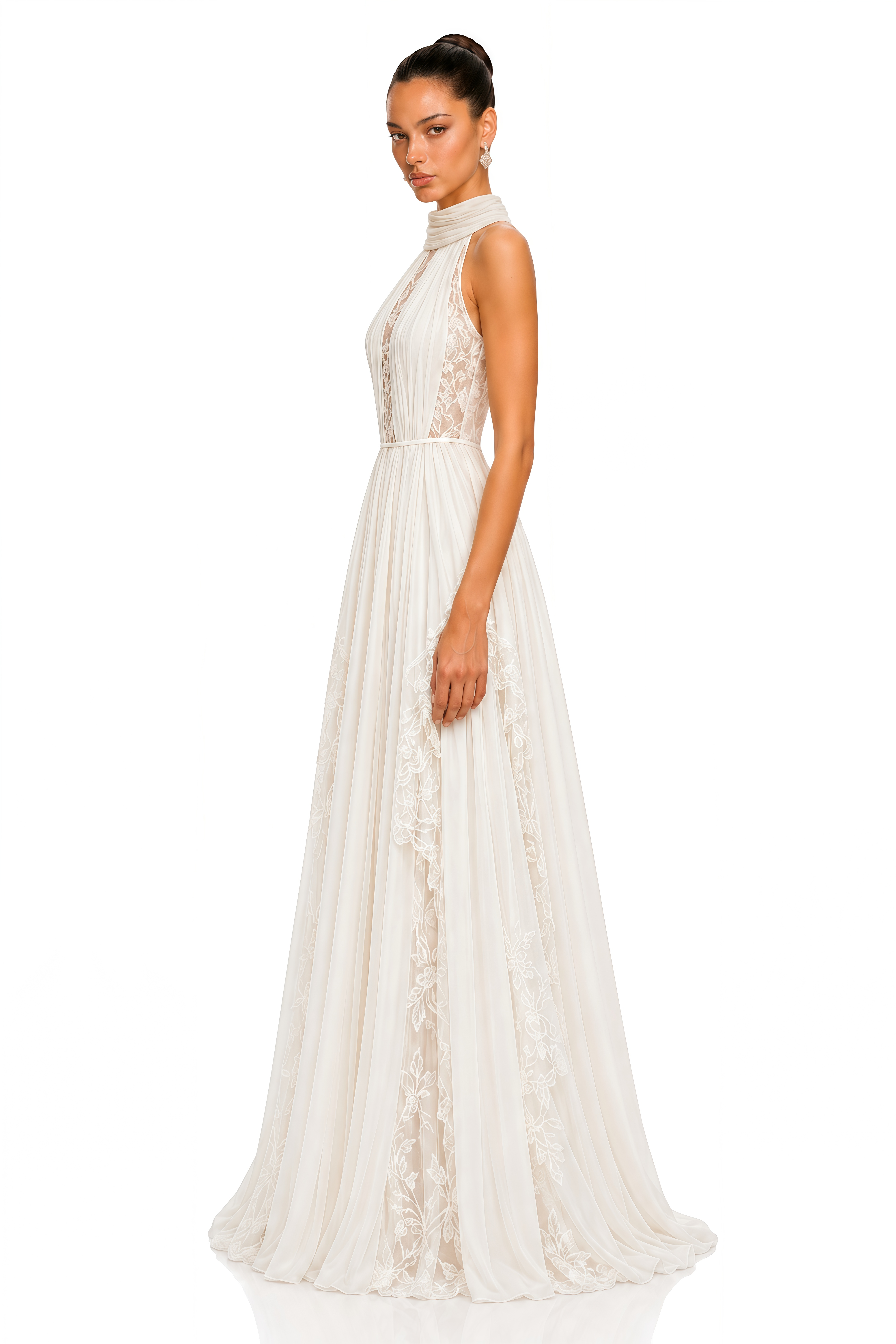 Phoebe White Pleated Lace Maxi Dress