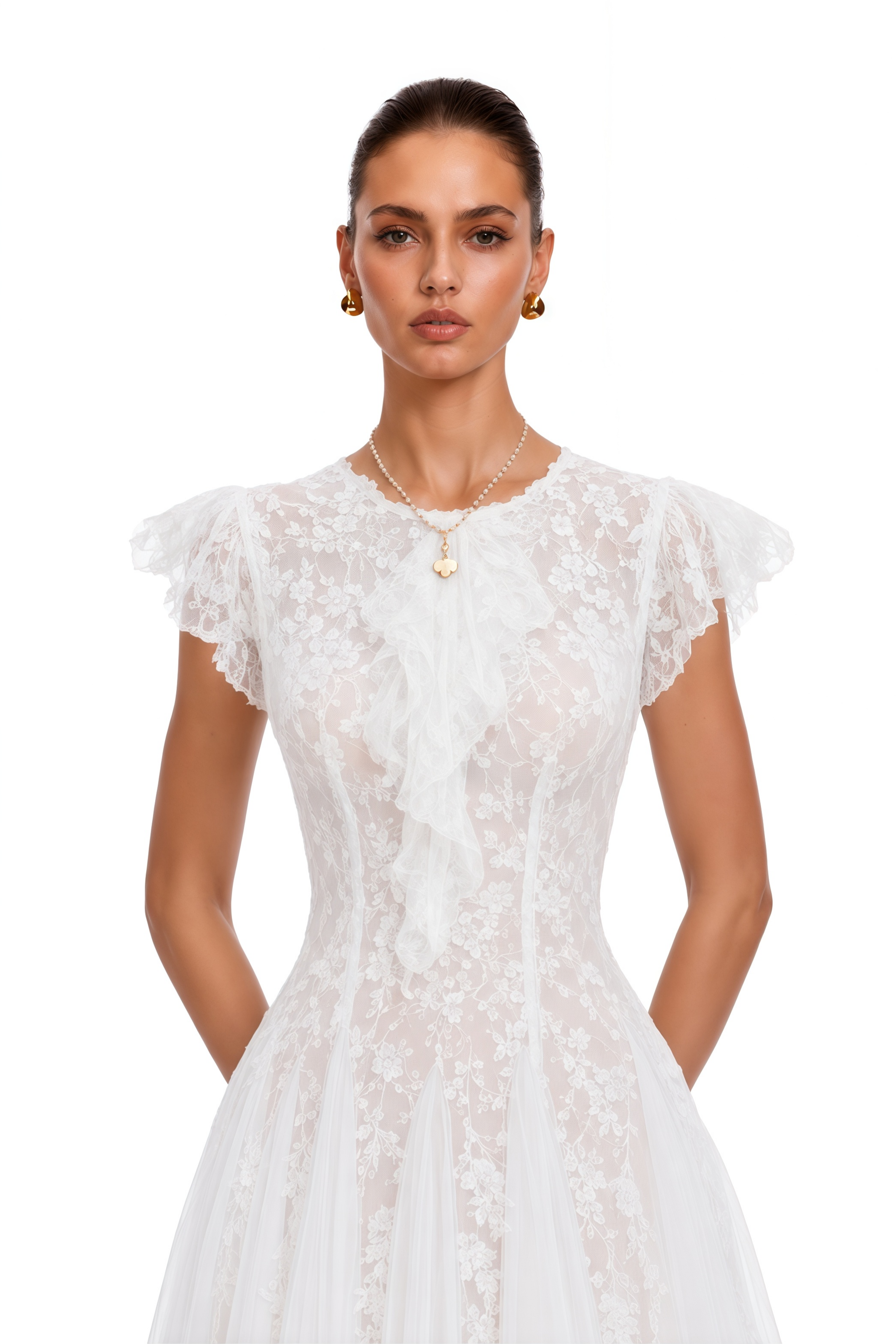 Pia White Floral Embroidered Midi Dress