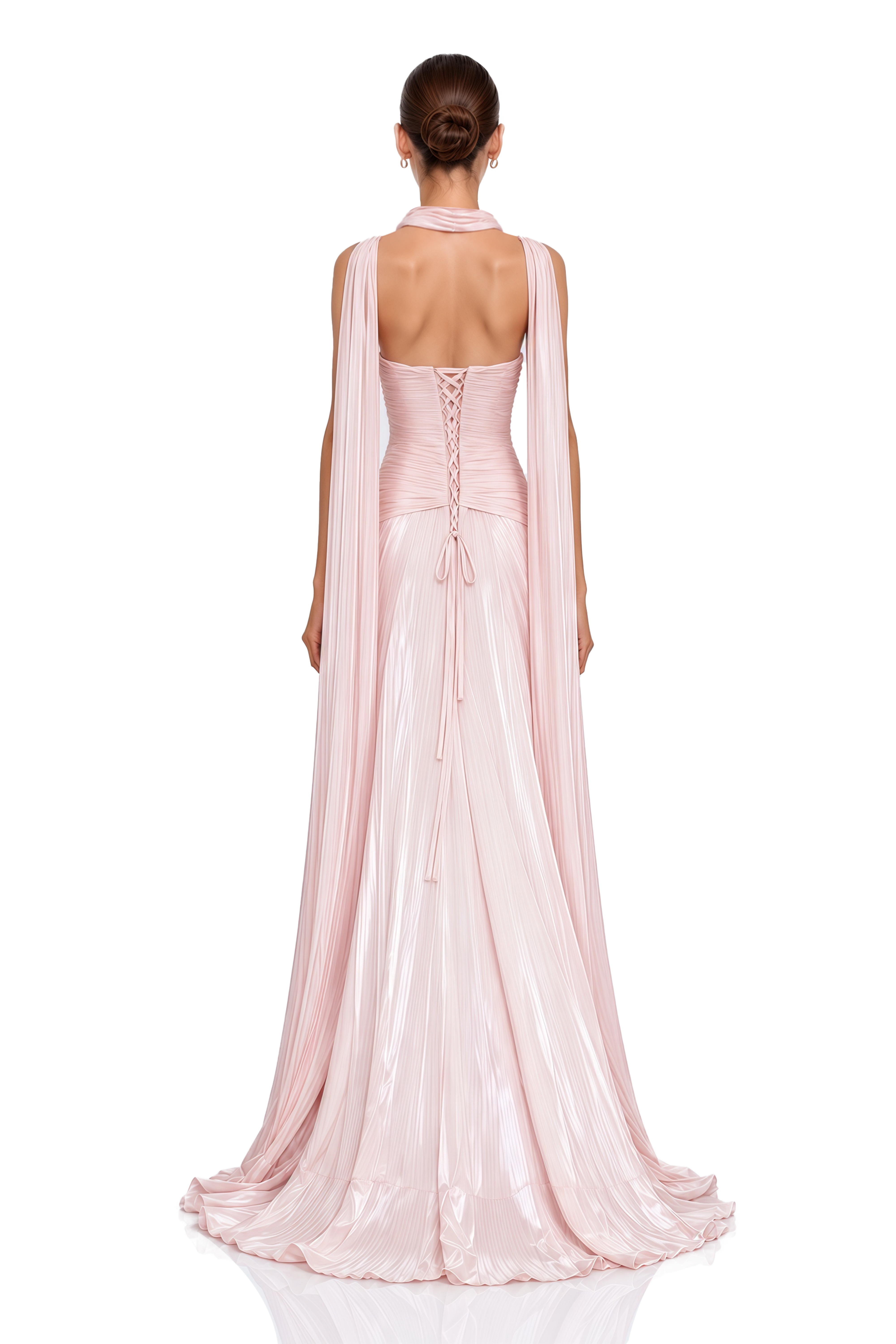 Pollie Pink Off-Shoulder Ruched Draped Maxi Dress