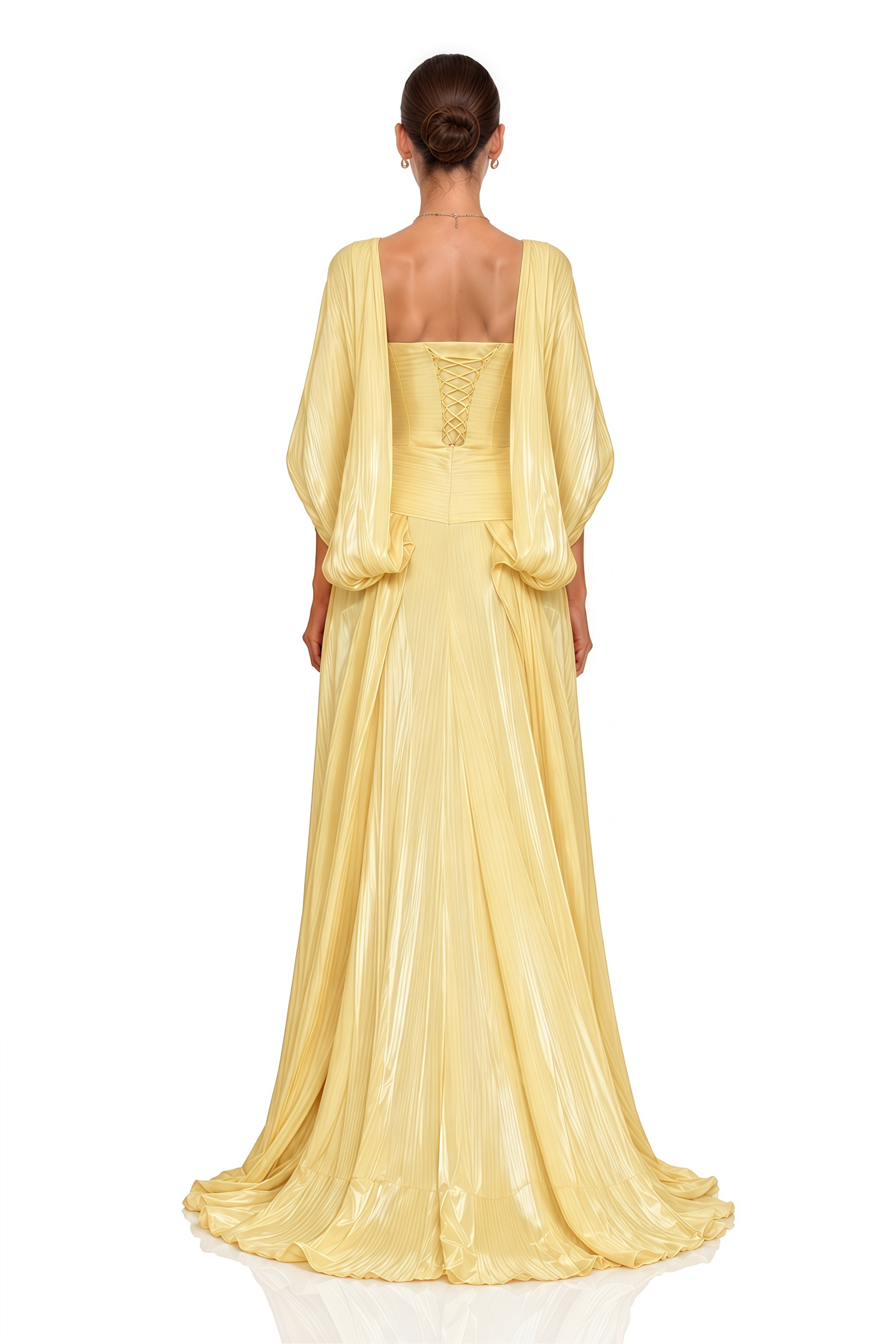 Pollie Yellow Off-Shoulder Ruched Draped Maxi Dress