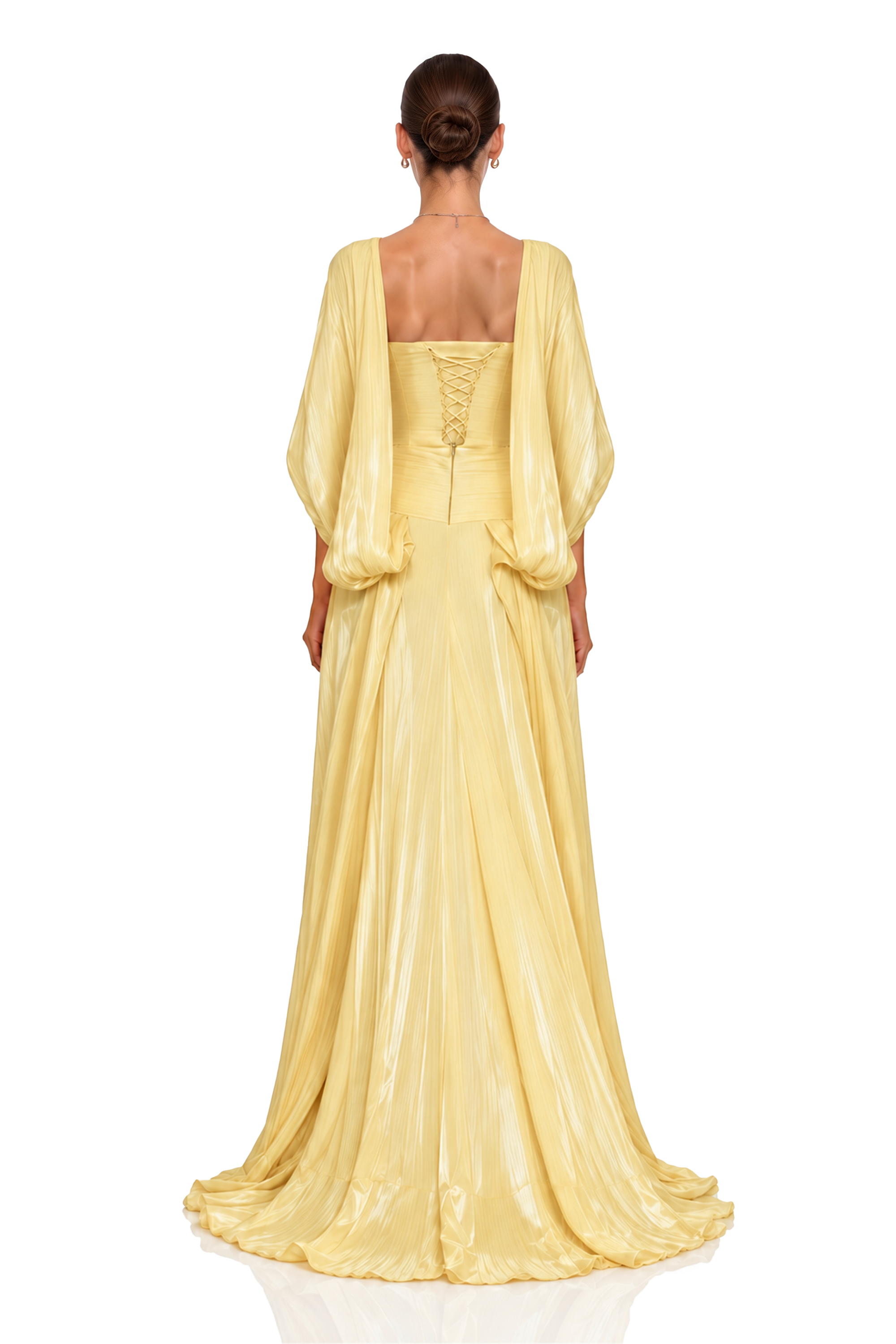 Pollie Yellow Off-Shoulder Ruched Draped Maxi Dress
