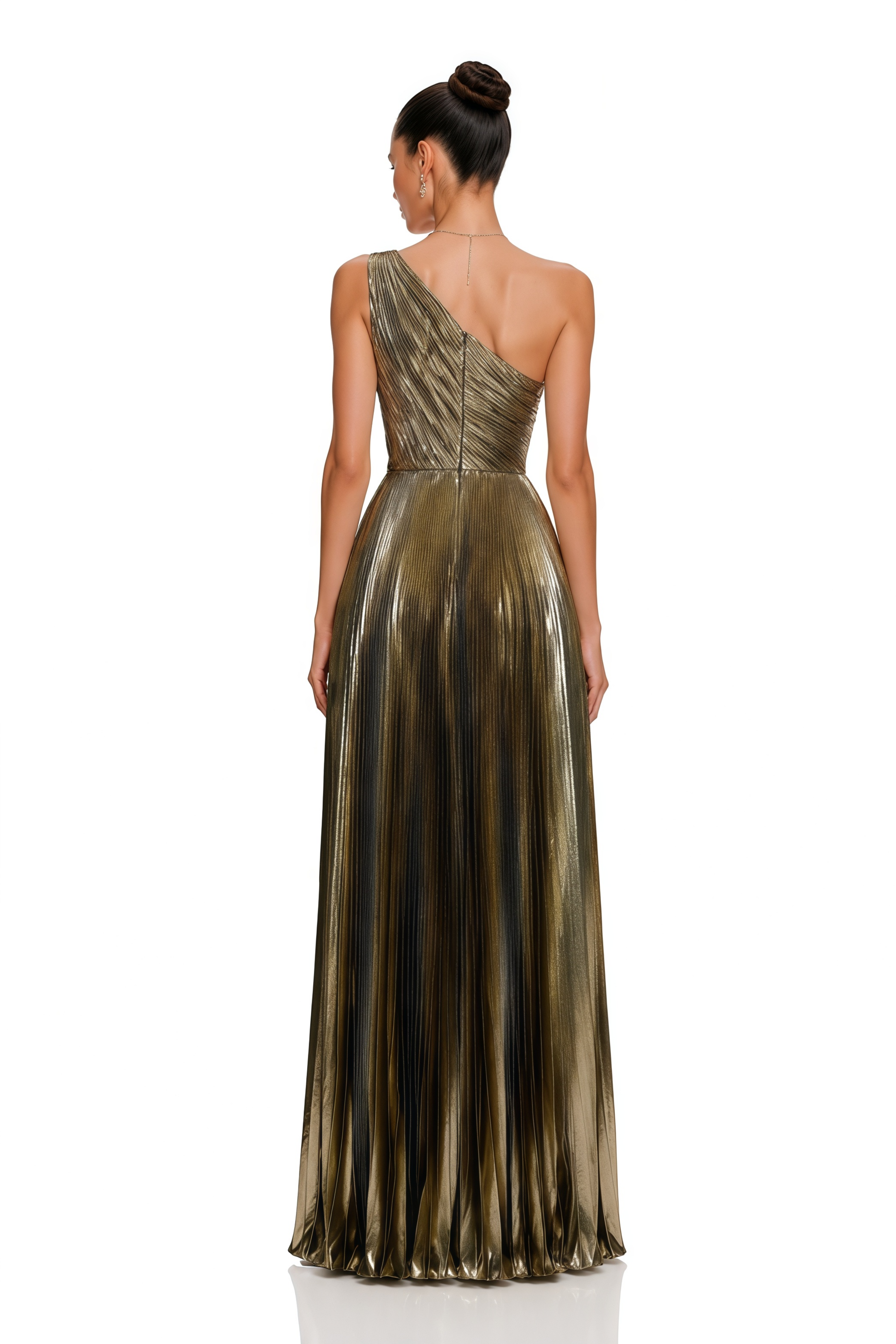Pomeline Green Metallic One Shoulder High-Low Maxi Dress