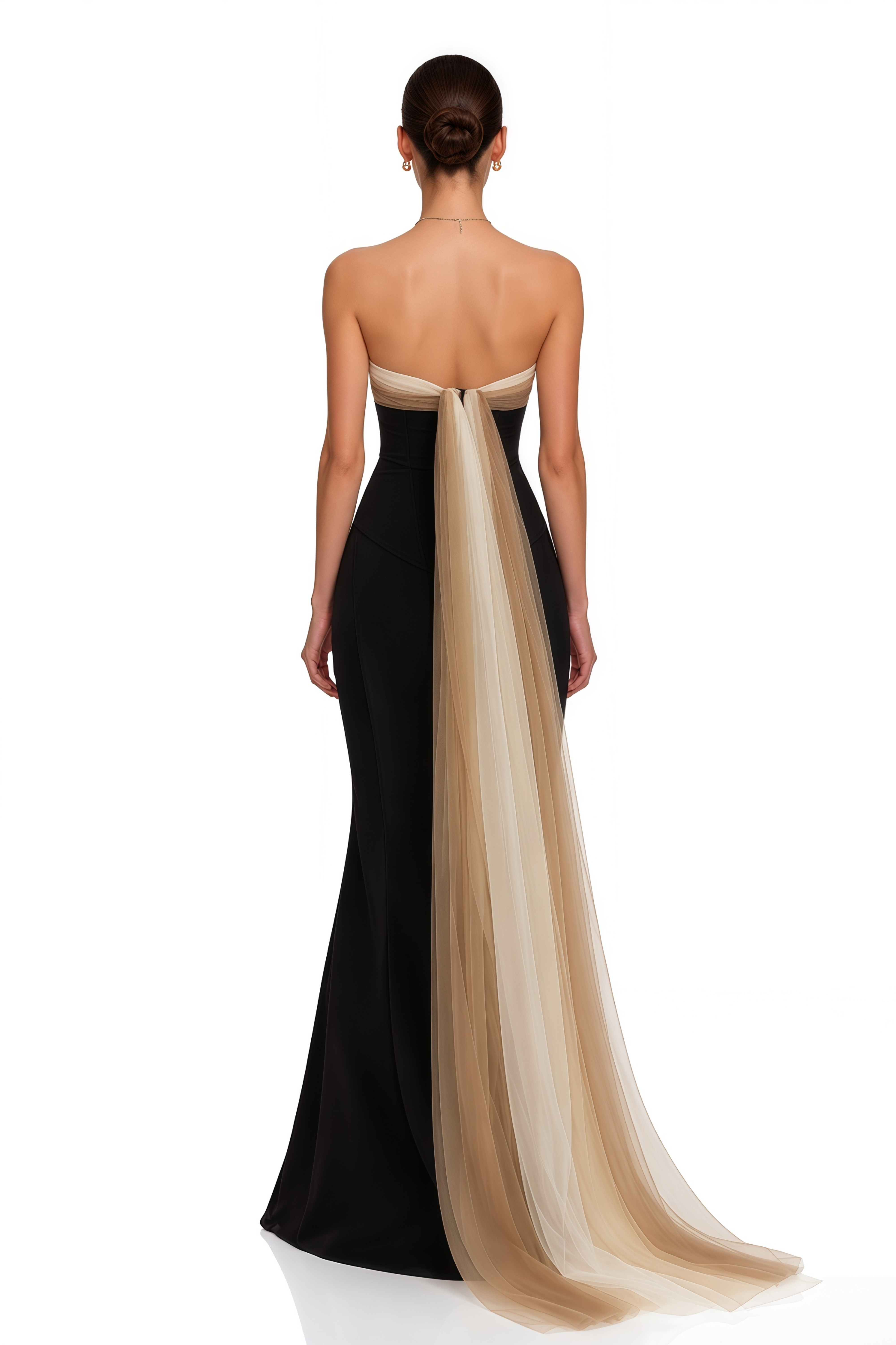 Primrose Black Sculptural Strapless Maxi Gown with Tulle Train