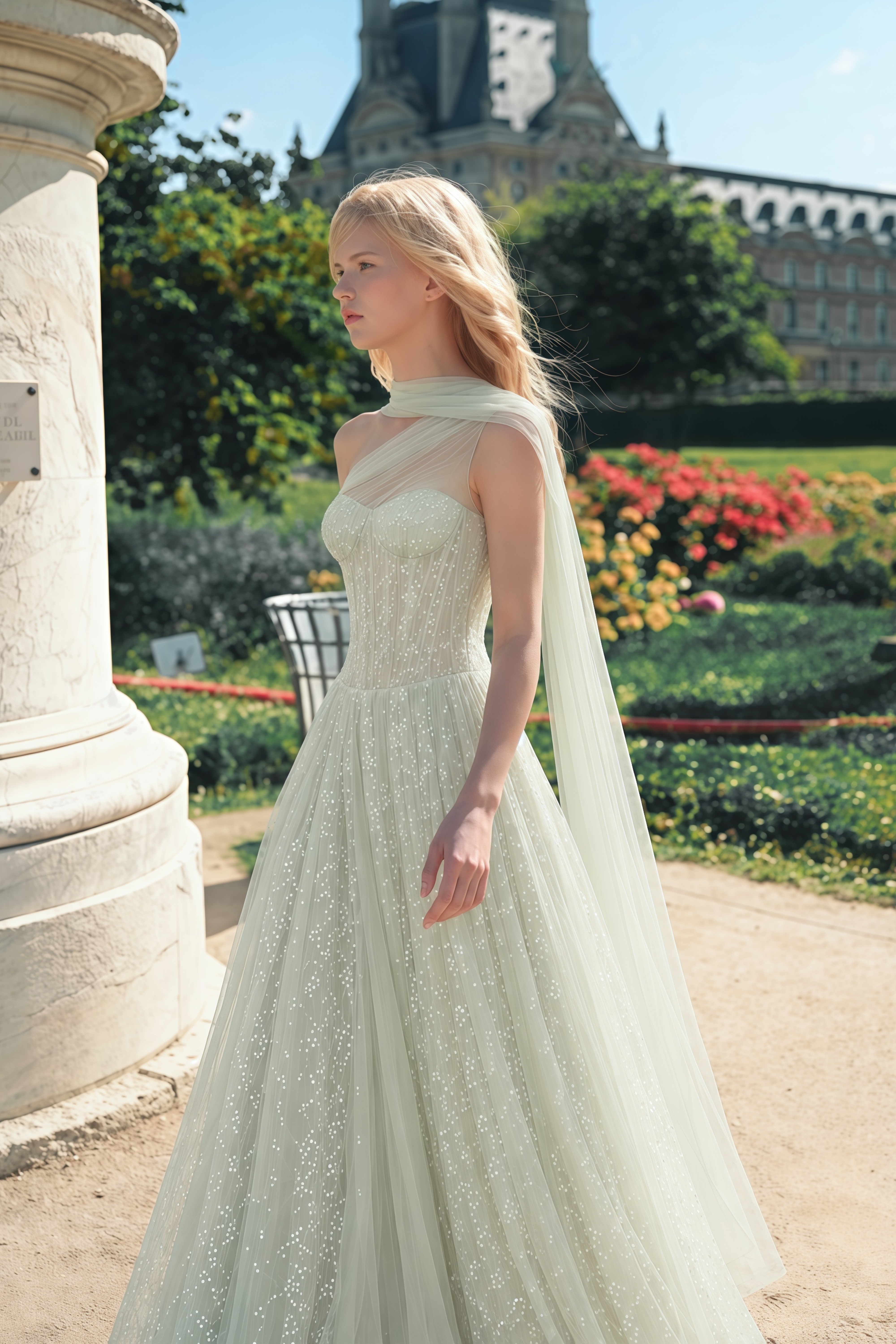 Priscilla Sage Green One Shoulder Asymmetrical Maxi Dress