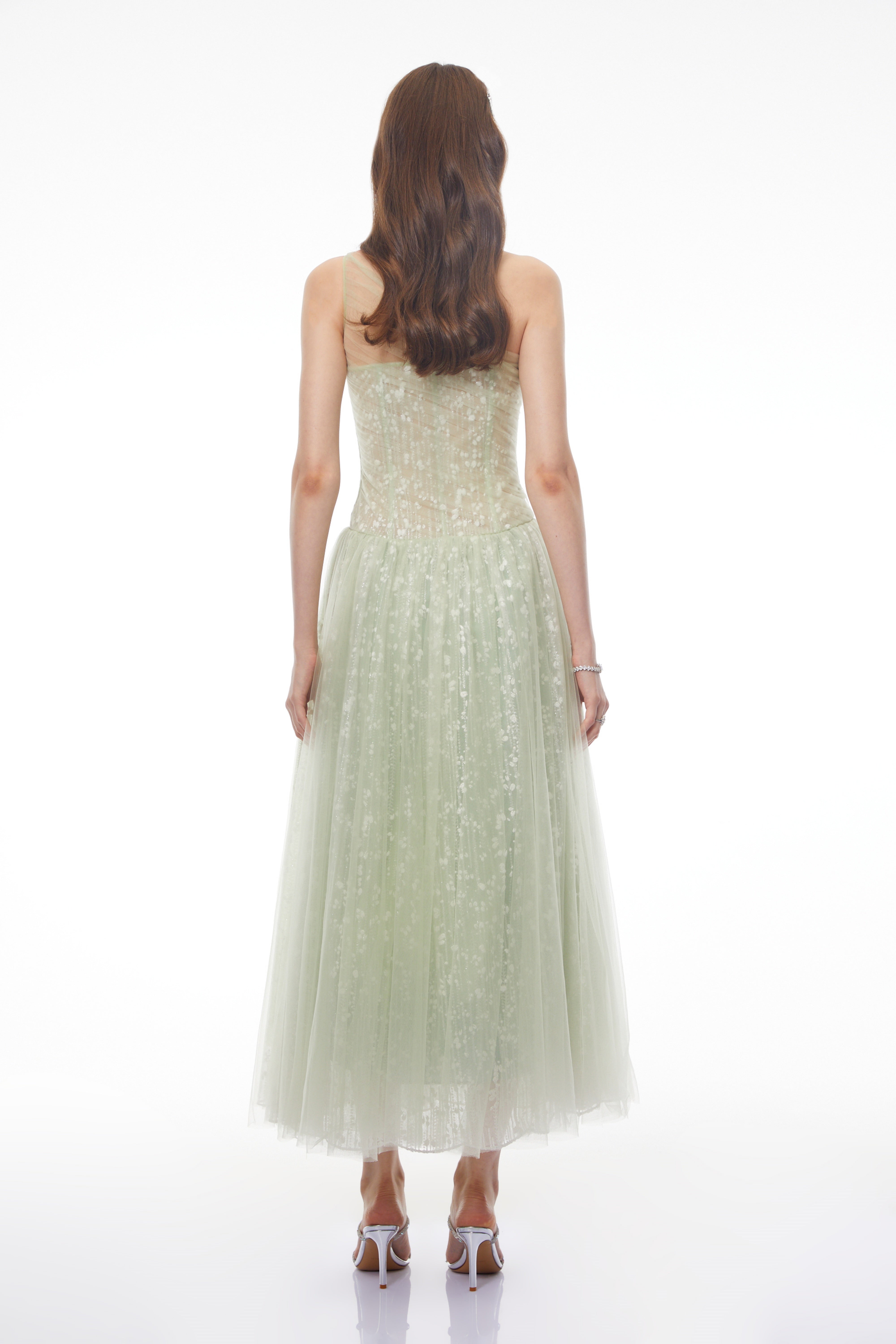 Priscilla Sage Green One Shoulder Asymmetrical Maxi Dress