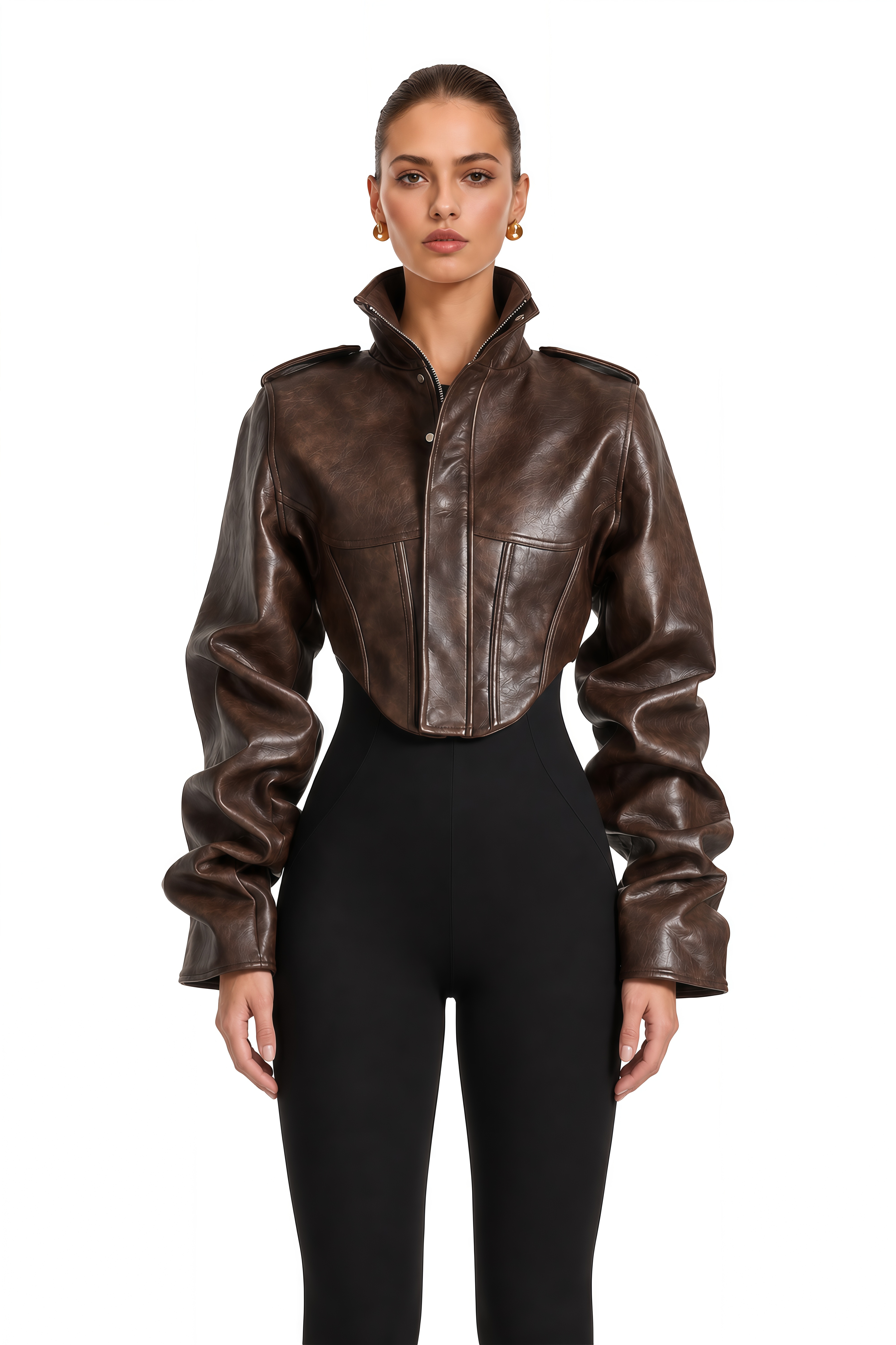 Priscille Brown Structured Cropped Jacket