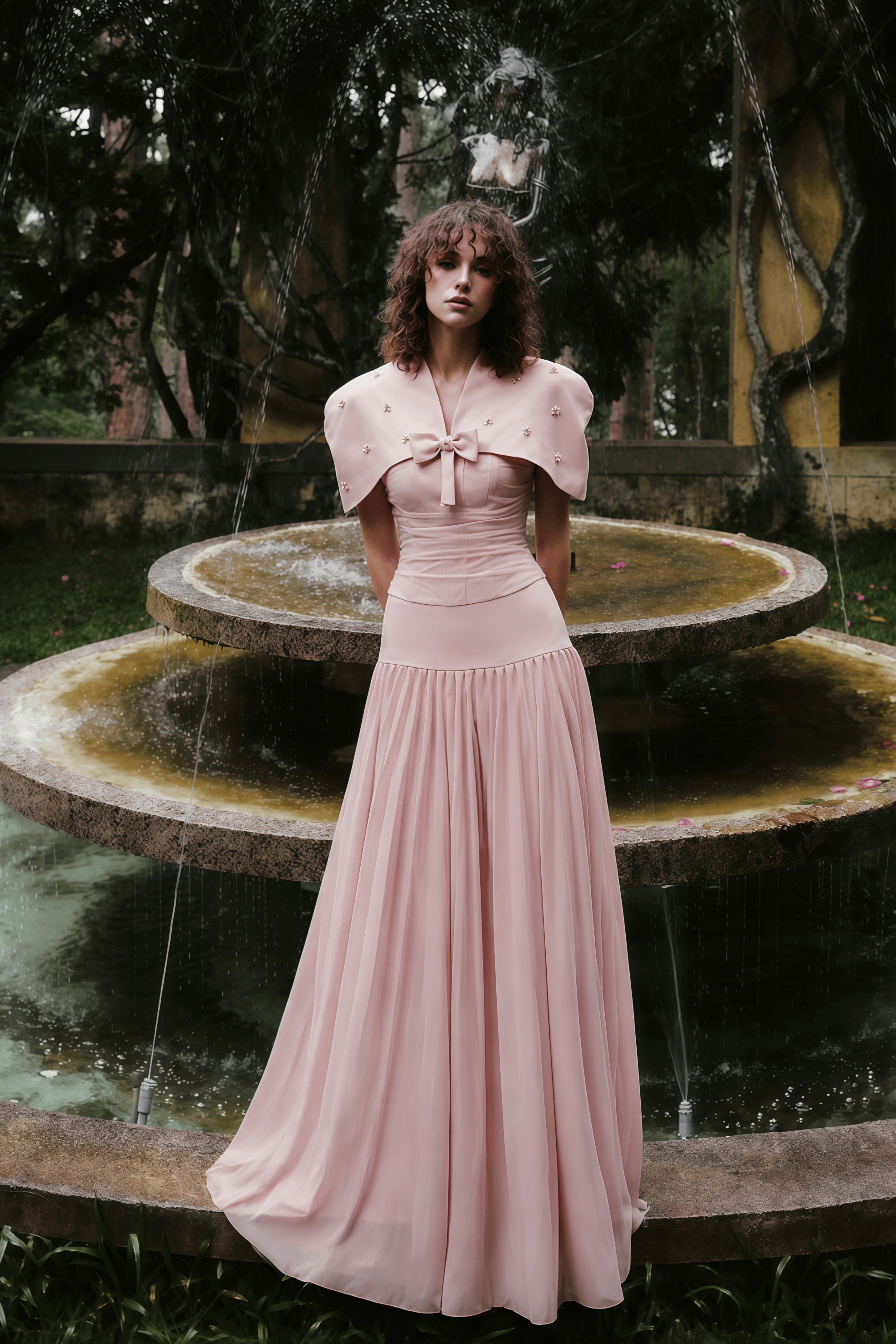 Priscille Pink Shawl & Corset Top & Pleated Skirt Set