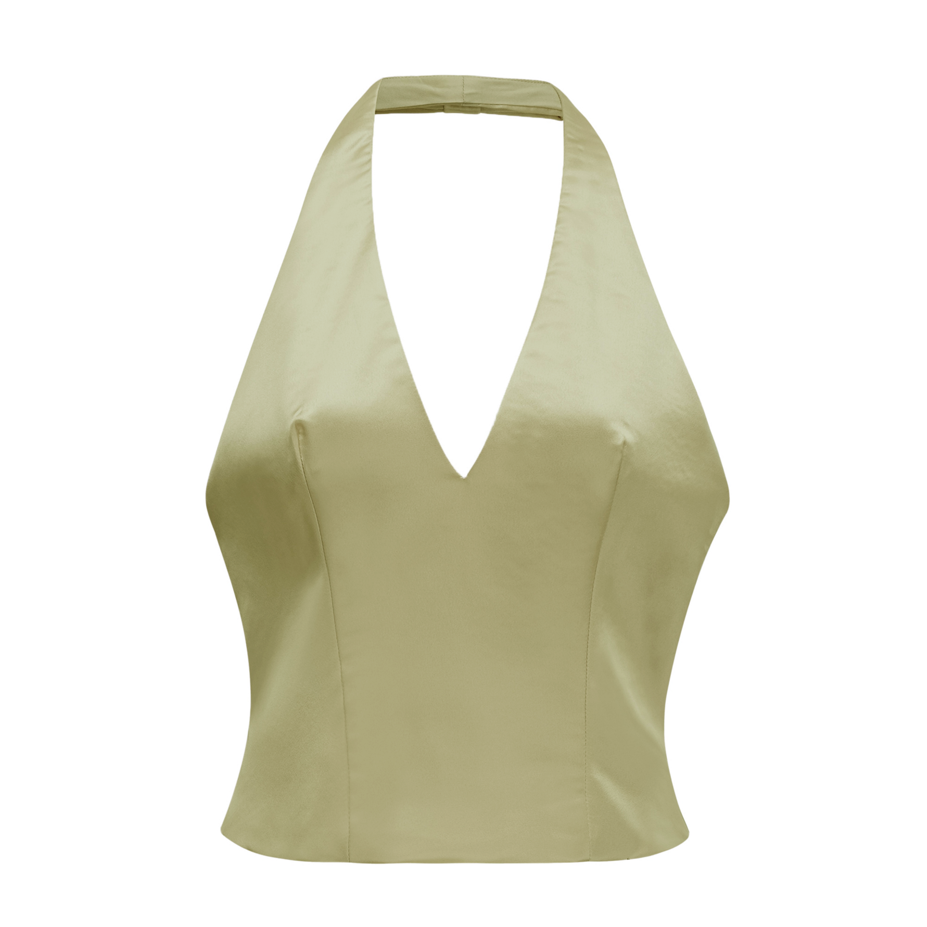 Querubina Green Plunge Neck Satin Top & Skirt Set