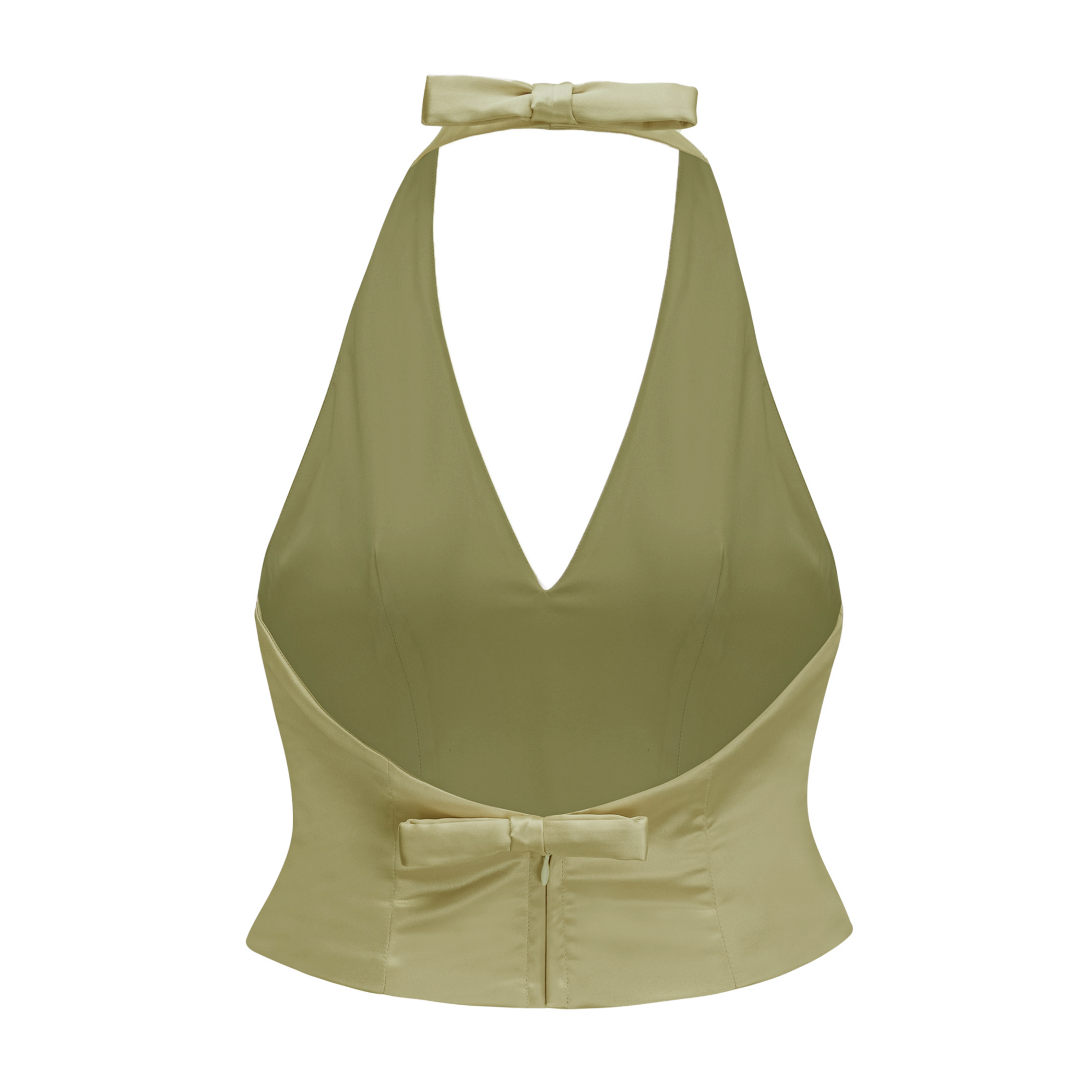 Querubina Green Plunge Neck Satin Top & Skirt Set