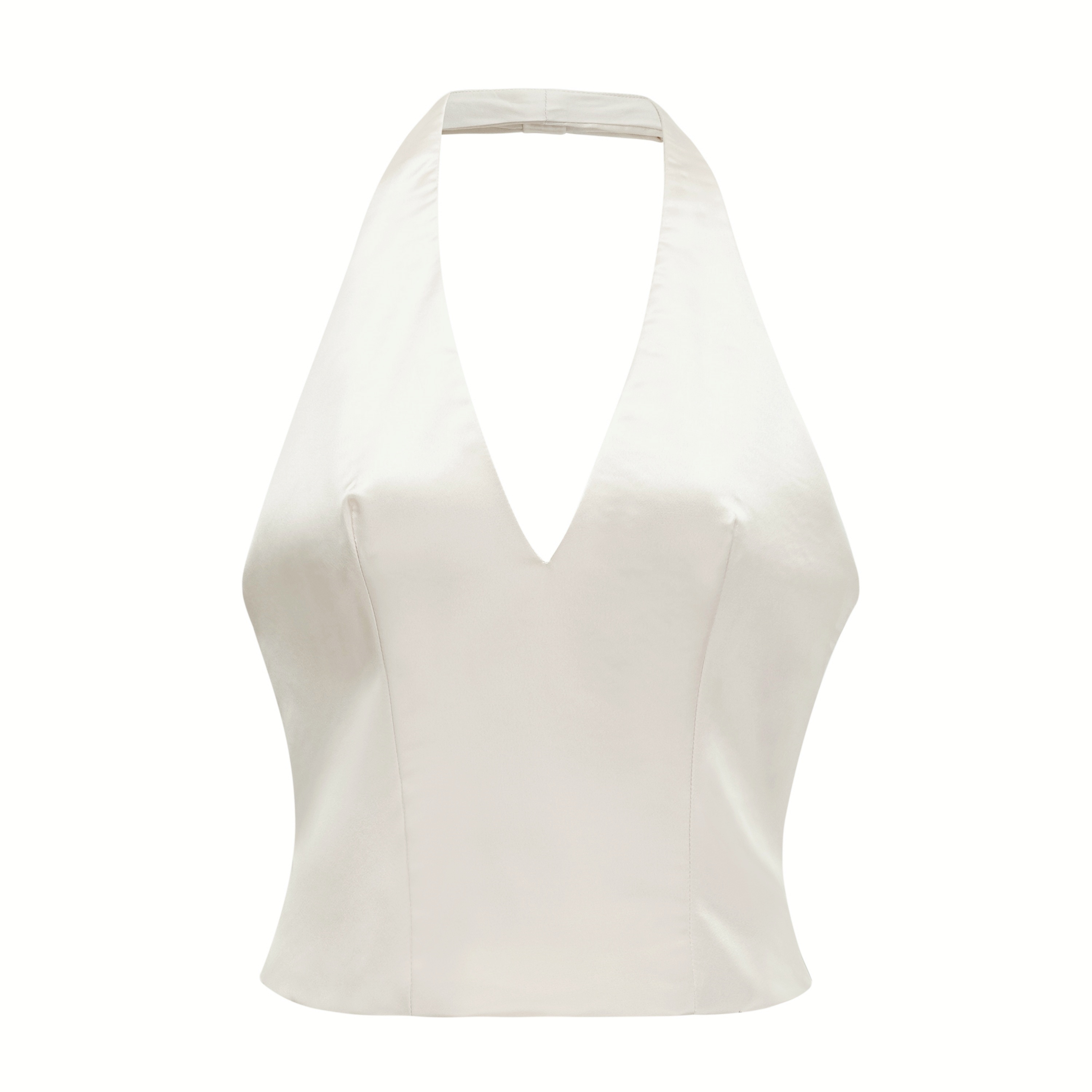 Querubina Ivory Plunge Neck Satin Top & Skirt Set