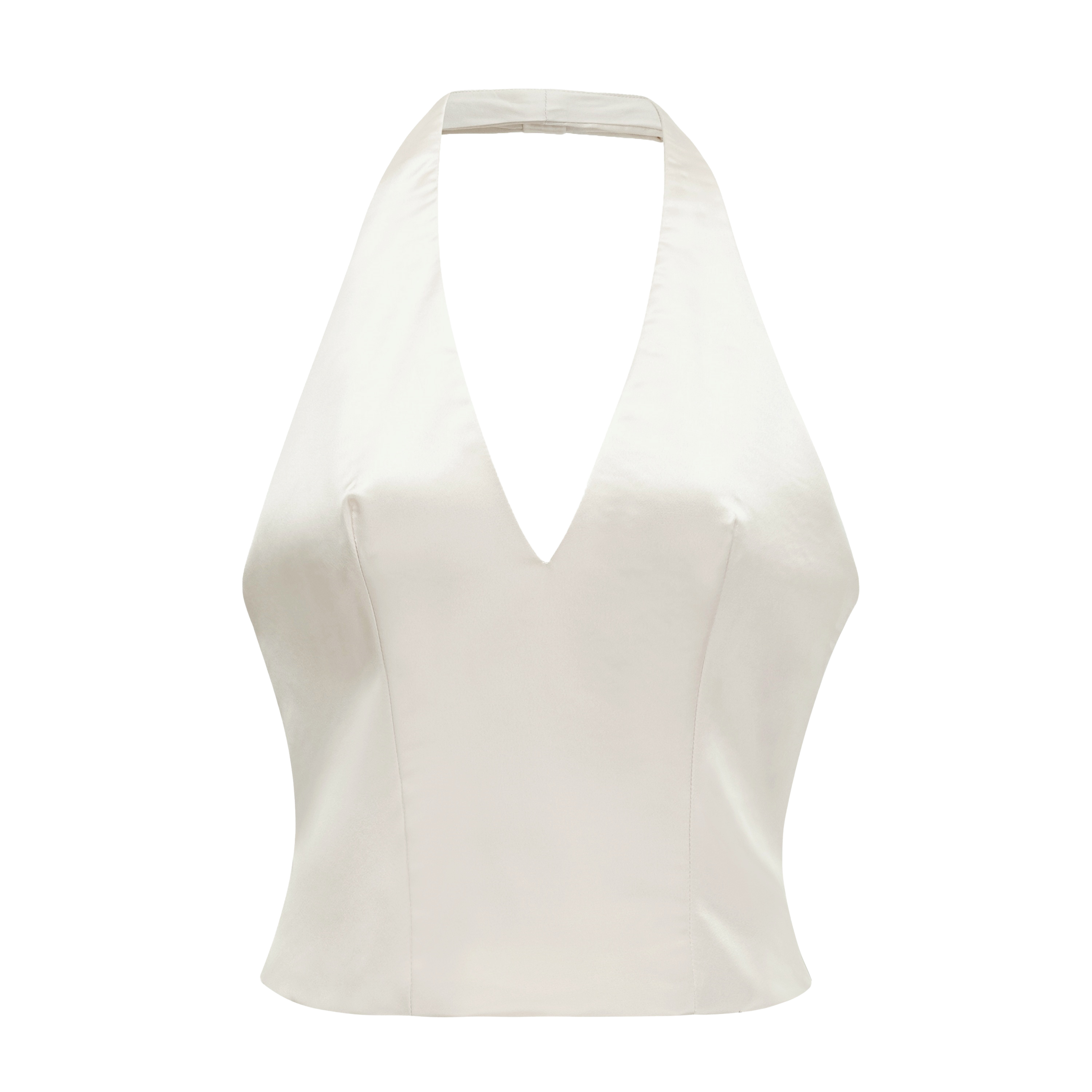 Querubina Ivory Plunge Neck Satin Top & Skirt Set
