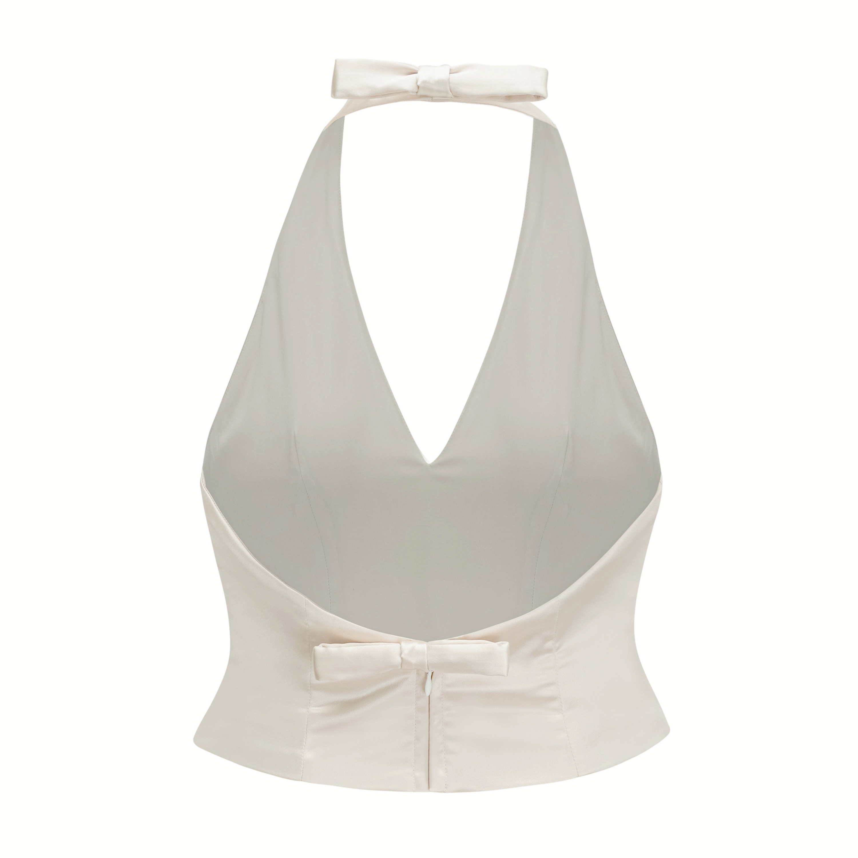 Querubina Ivory Plunge Neck Satin Top & Skirt Set