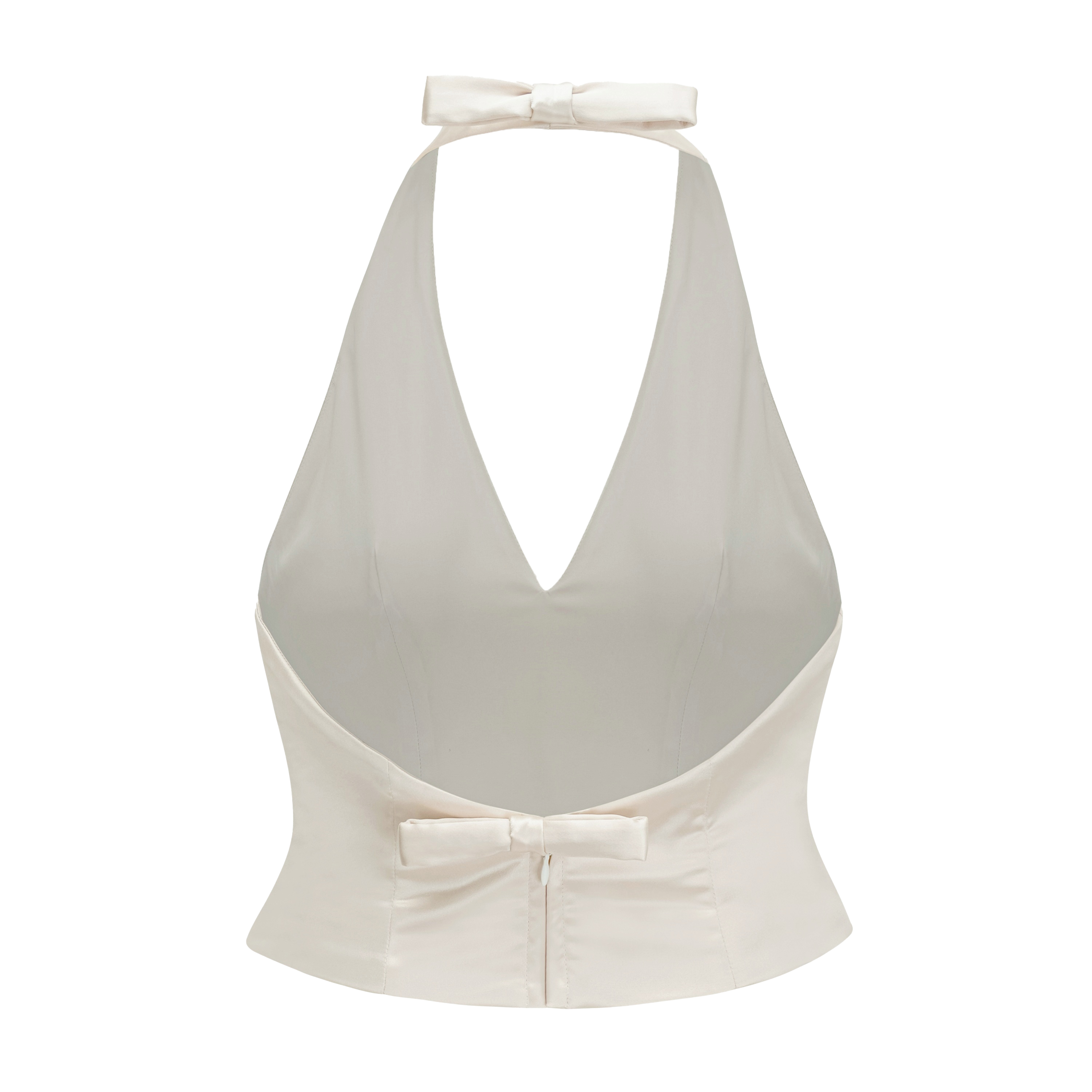 Querubina Ivory Plunge Neck Satin Top & Skirt Set