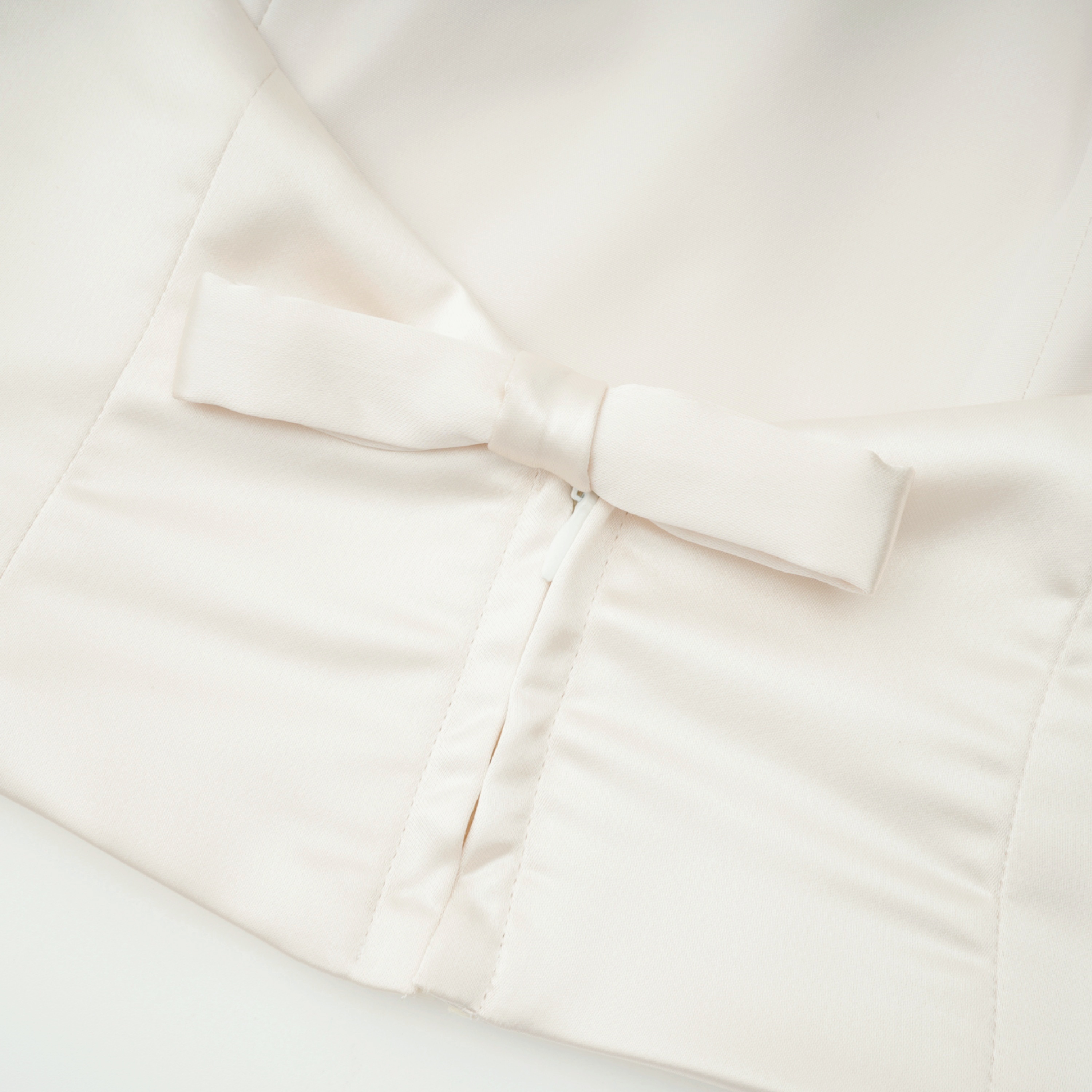 Querubina Ivory Plunge Neck Satin Top & Skirt Set