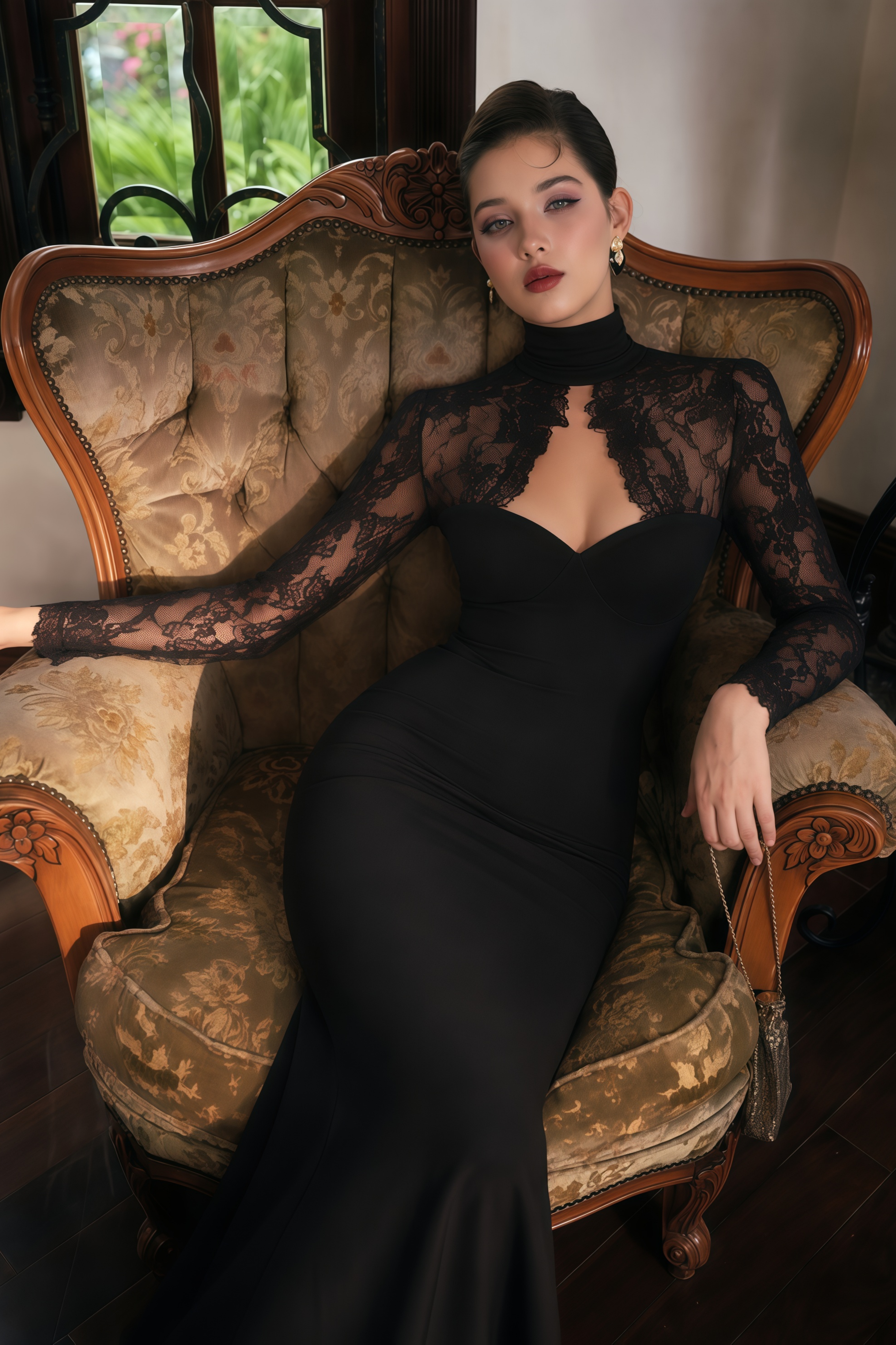 Quitterie Black Lace Panel Maxi Dress