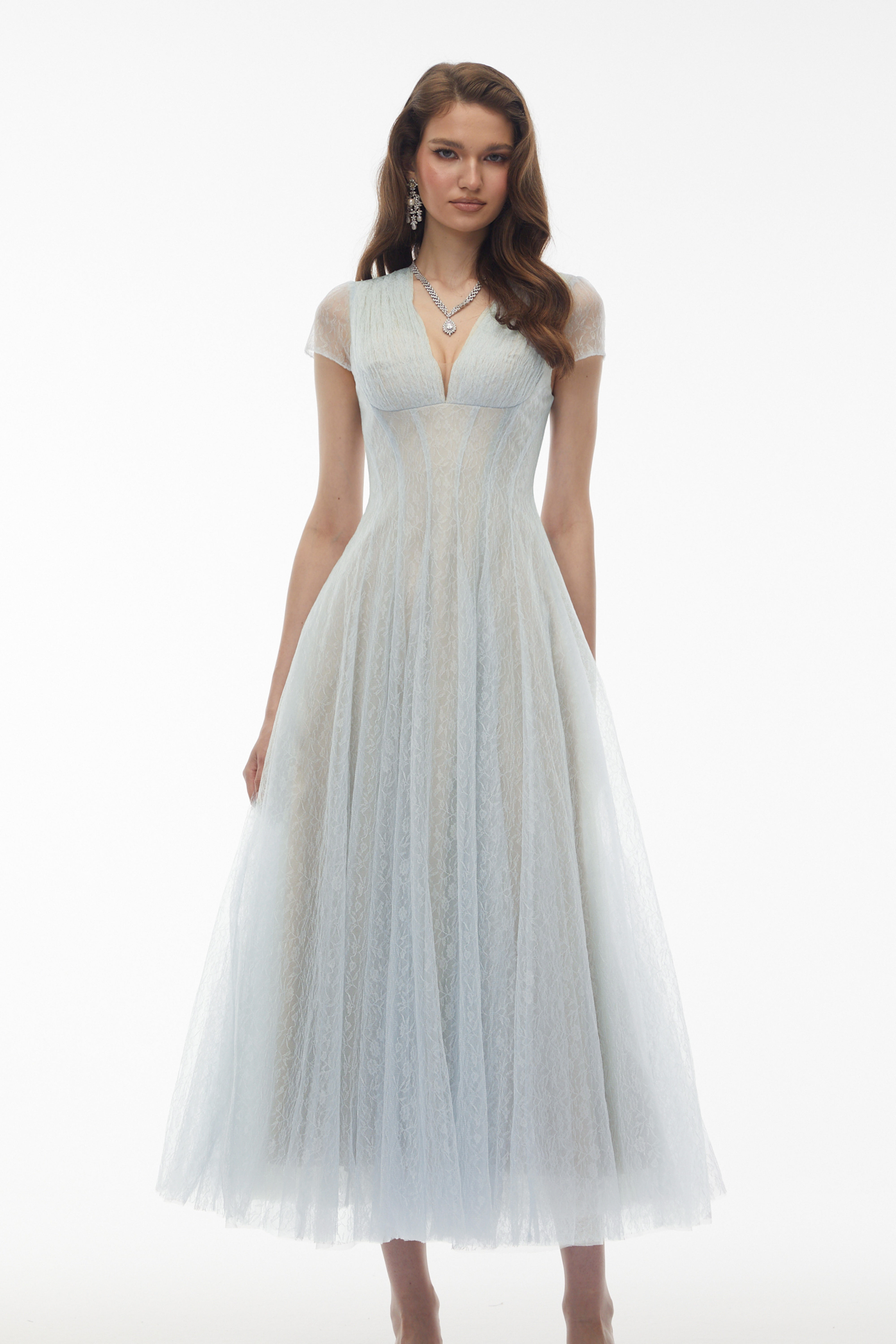 blue floral lace maxi dress Radiya Pleated Prom dresses Girls' Party Dresses | AUG 50 adding a touch of Size:M 6/8