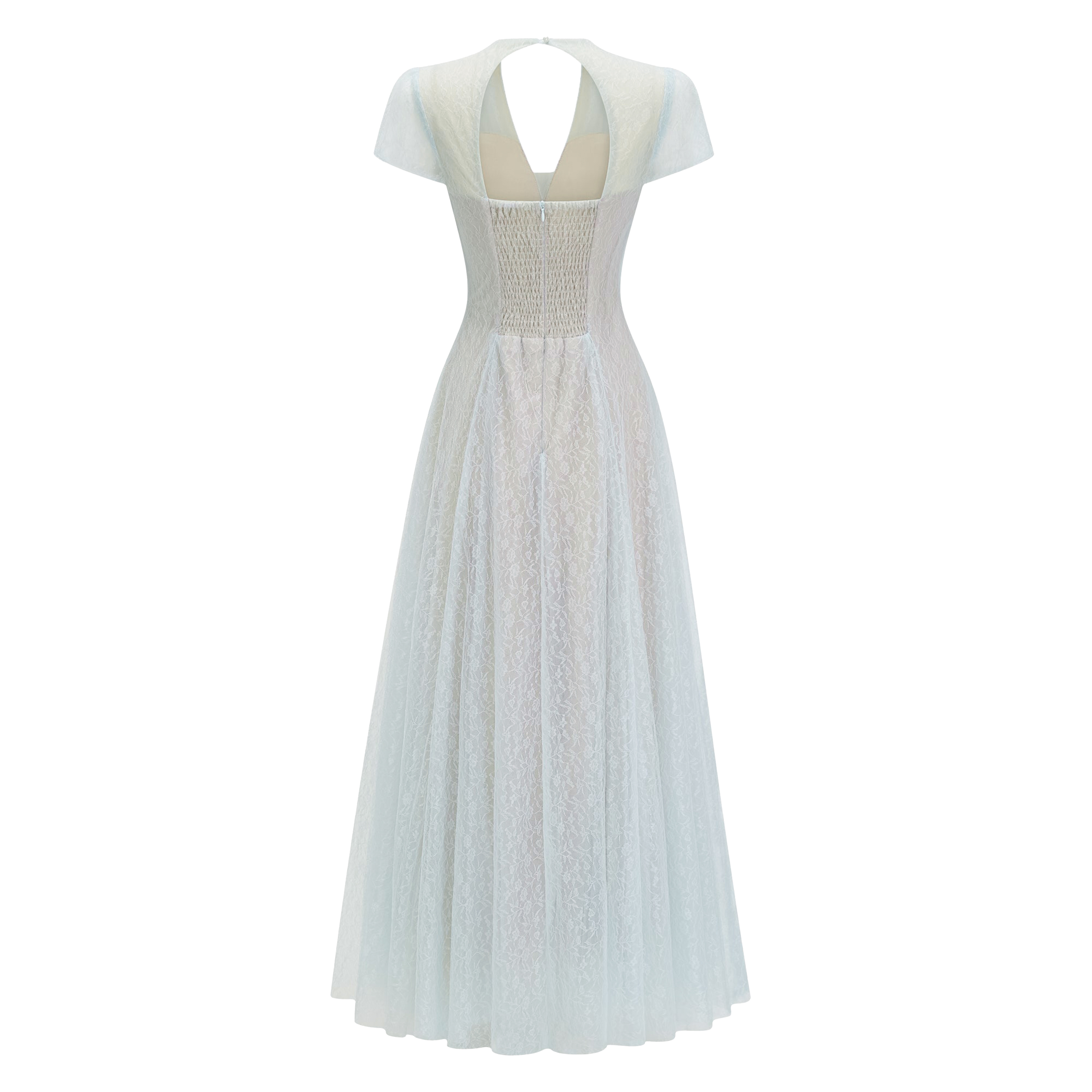 Radiya Blue Floral Lace Pleated Maxi Dress