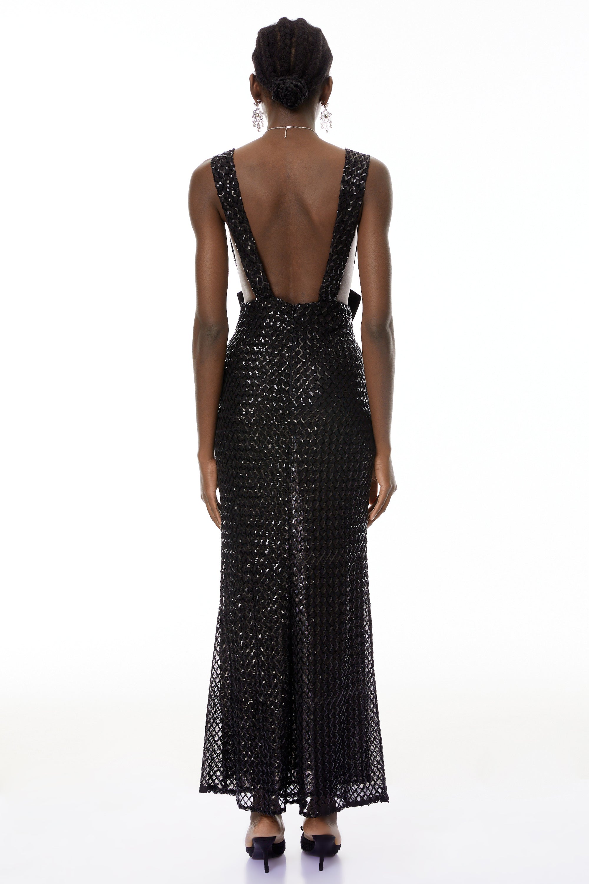 Black Deep V-Neck Bodycon Maxi Dress