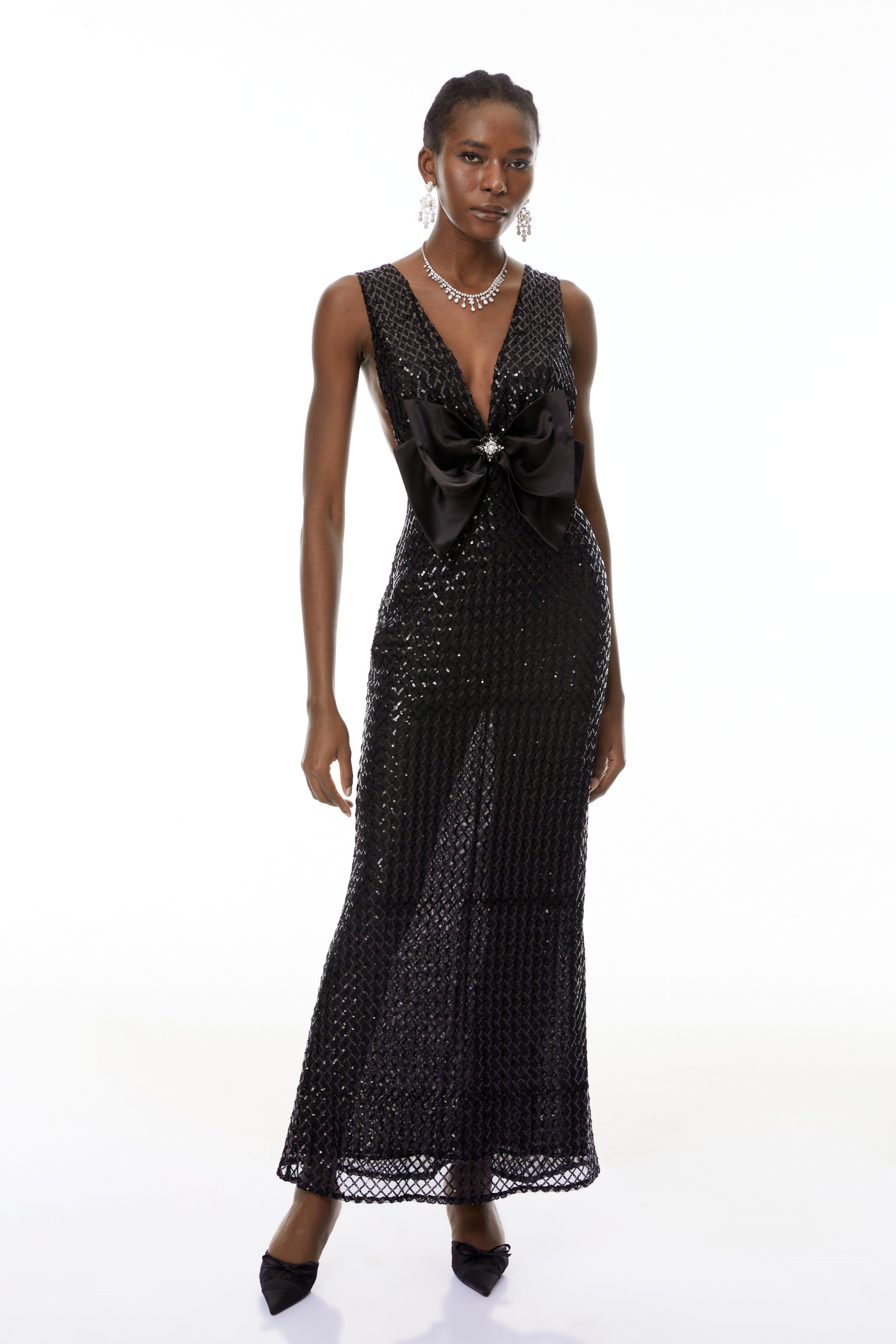 Black Deep V-Neck Bodycon Maxi Dress